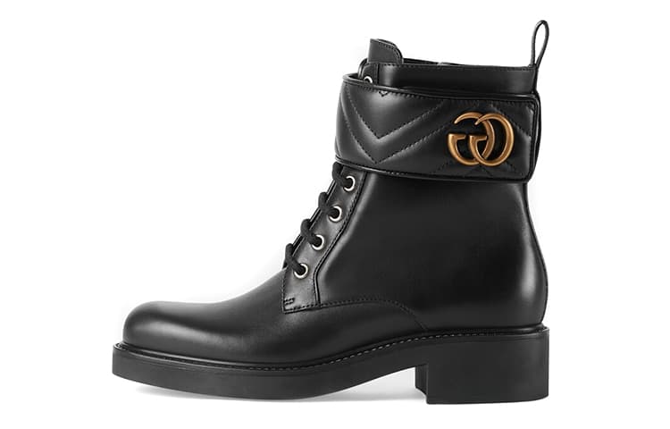 GUCCI Double G 40mm Ankle Boot Black Leather Women's