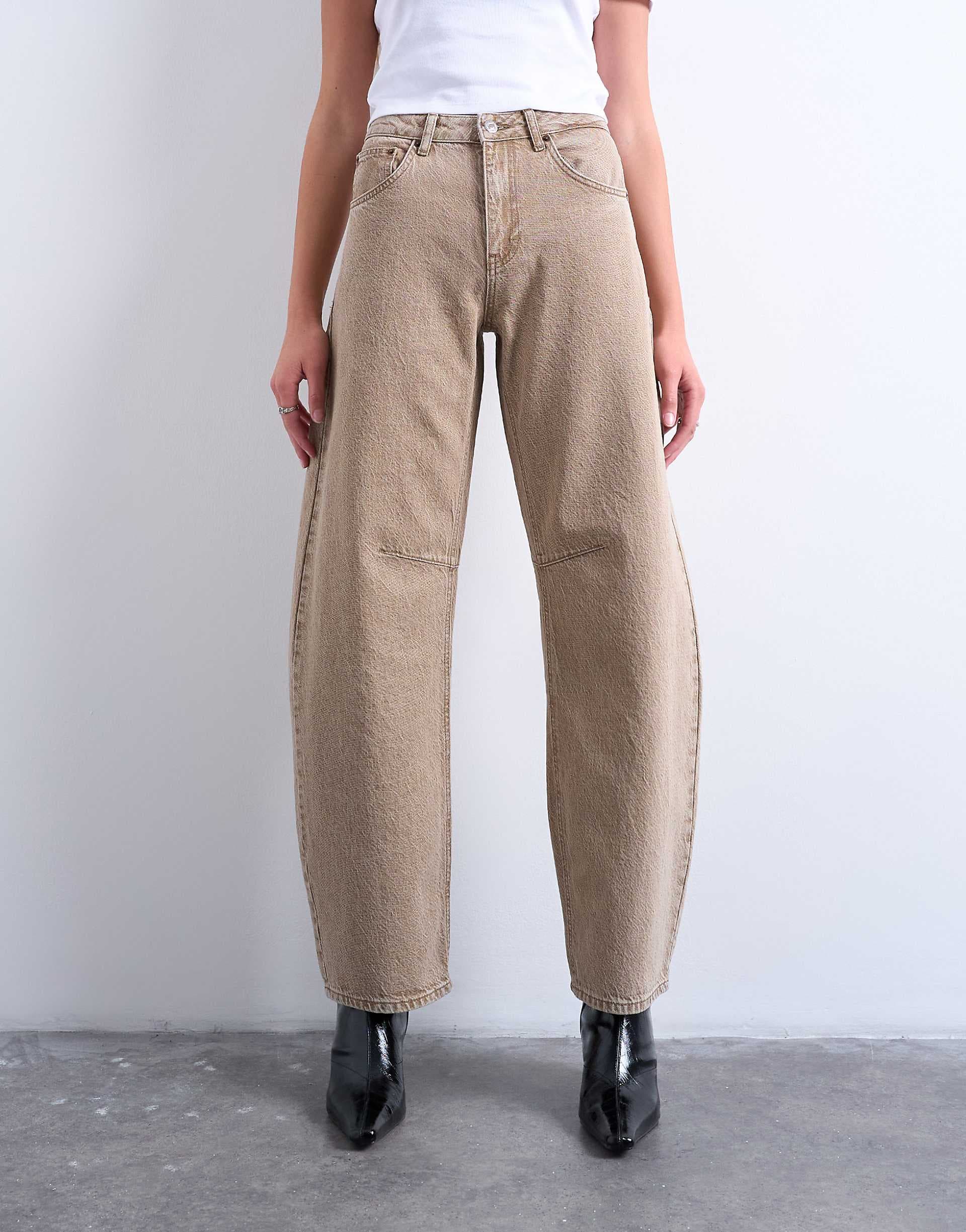 Topshop Barrel high rise jeans in washed beige