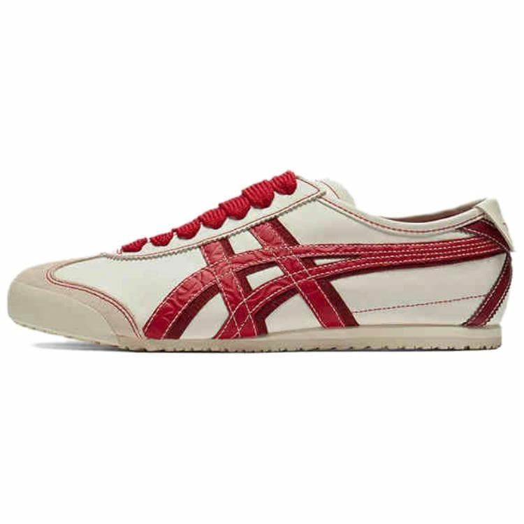 Onitsuka Tiger MEXICO 66 Anti-Slip Wear-Resistant Low-Top Casual Shoes Unisex White Red