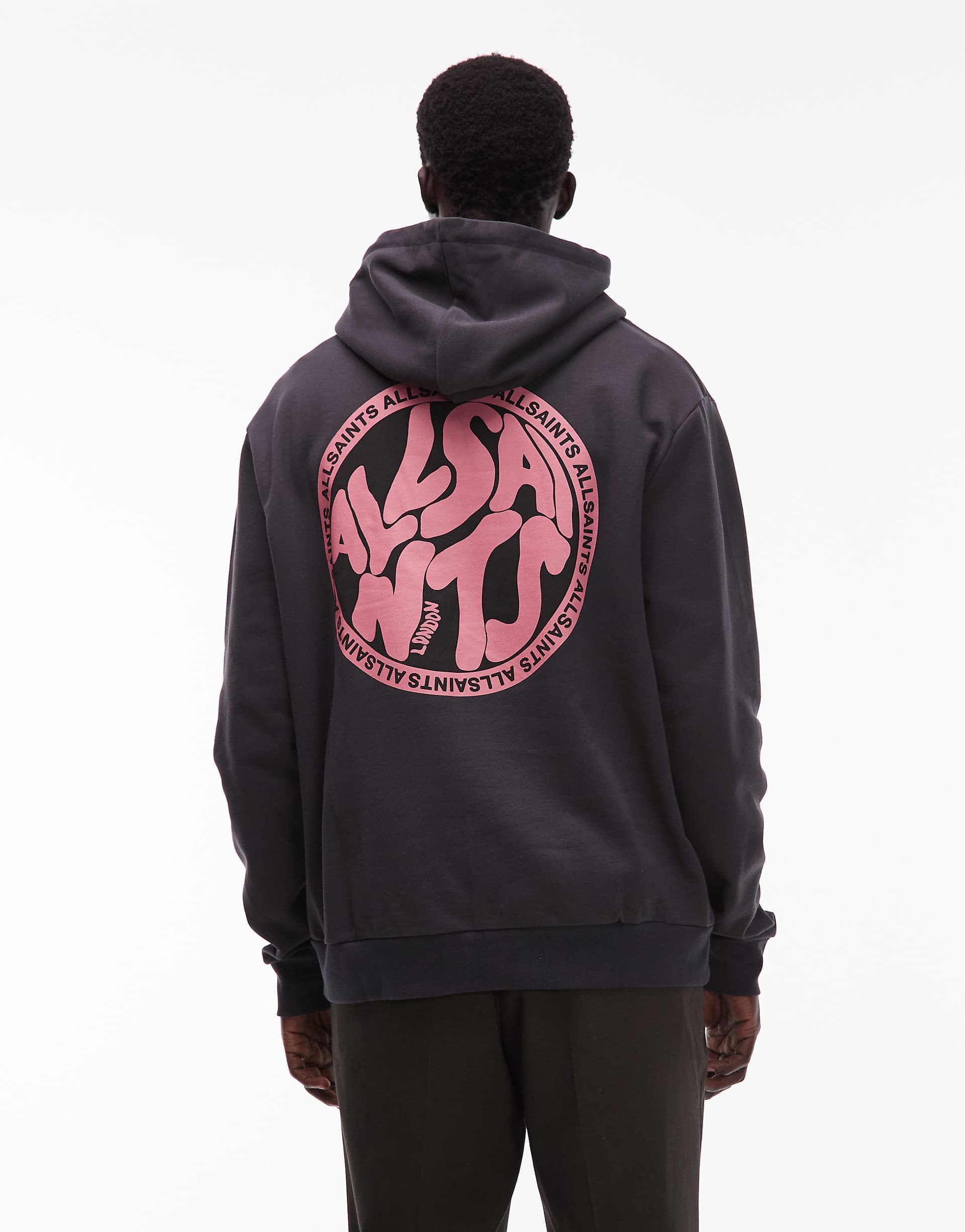 Allsaints Distortion hoodie in black/pink