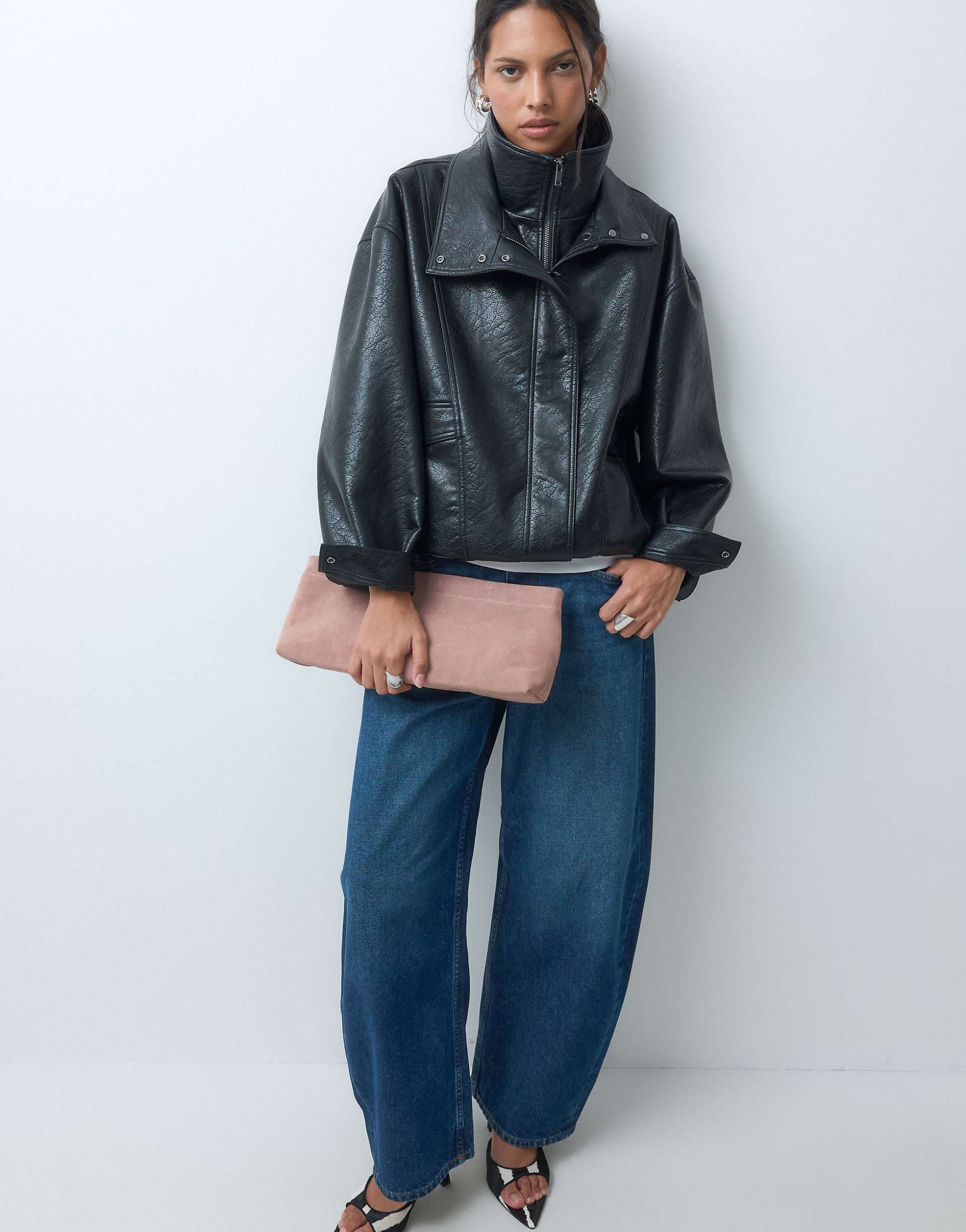 ASOS DESIGN suede elongated pouch grab bag in pink