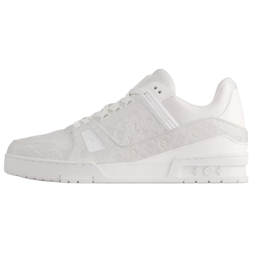 LOUIS VUITTON Trainer Calfskin Leather Low-Top Sneakers Men's White Letter Embossed