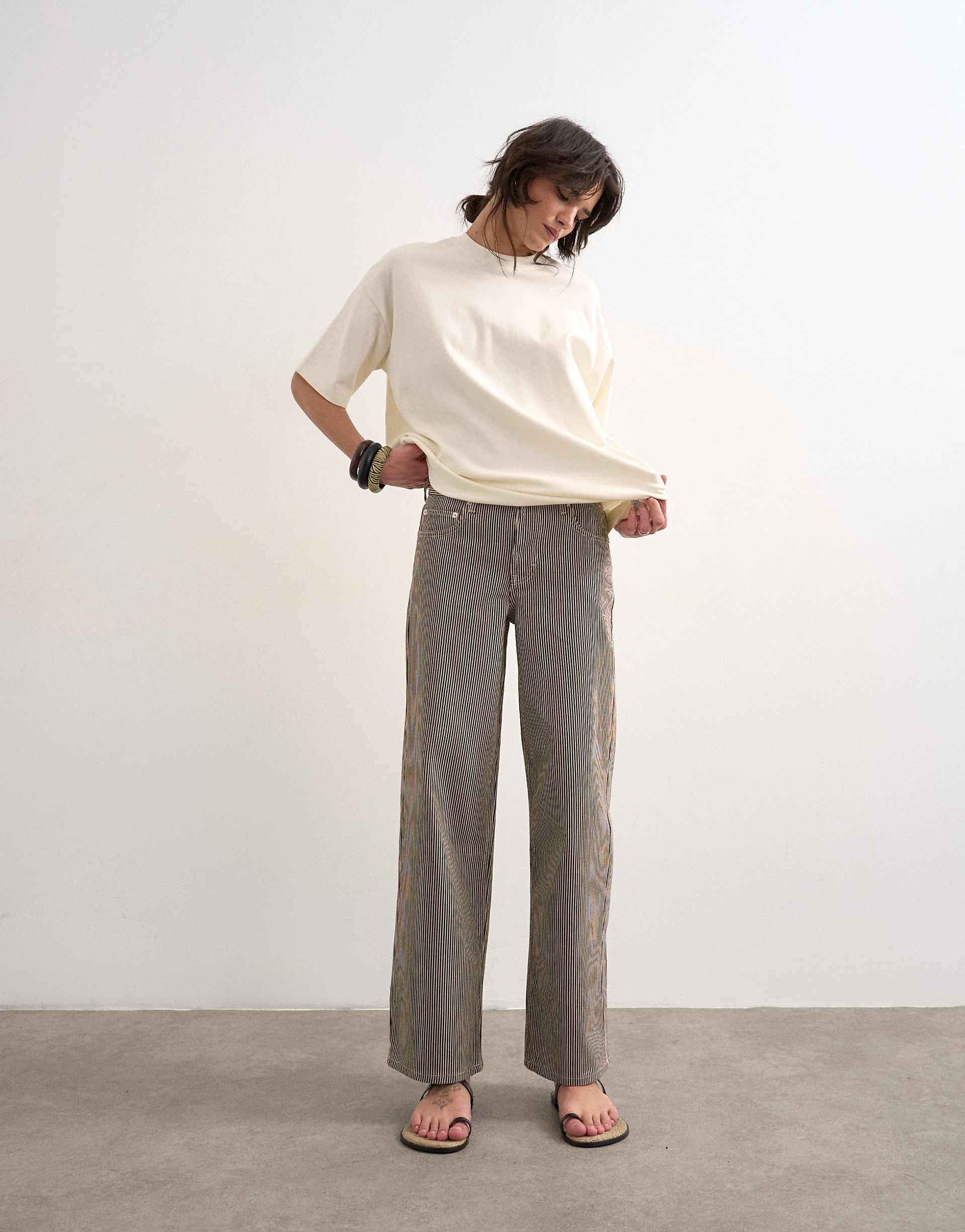 Topshop Cinch low rise relaxed fit jeans in chocolate stripe