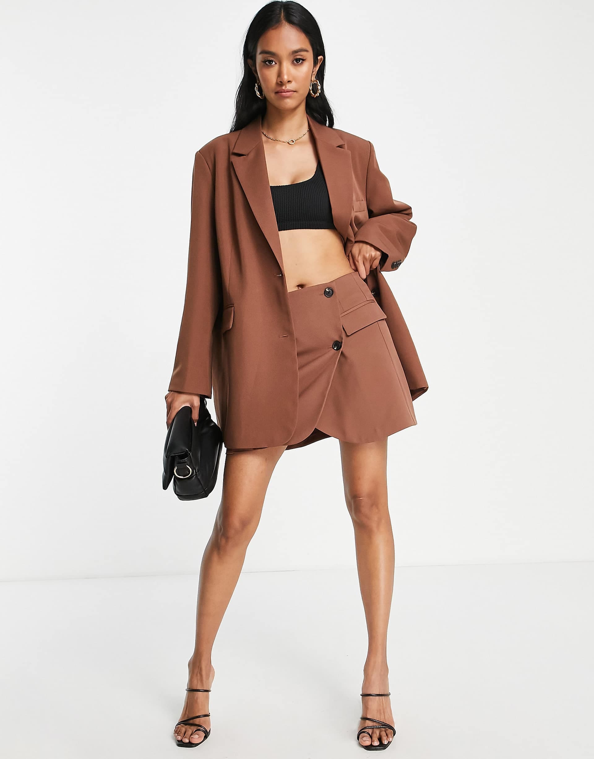 Vero Moda tailored suit mini skirt in chocolate - part of a set