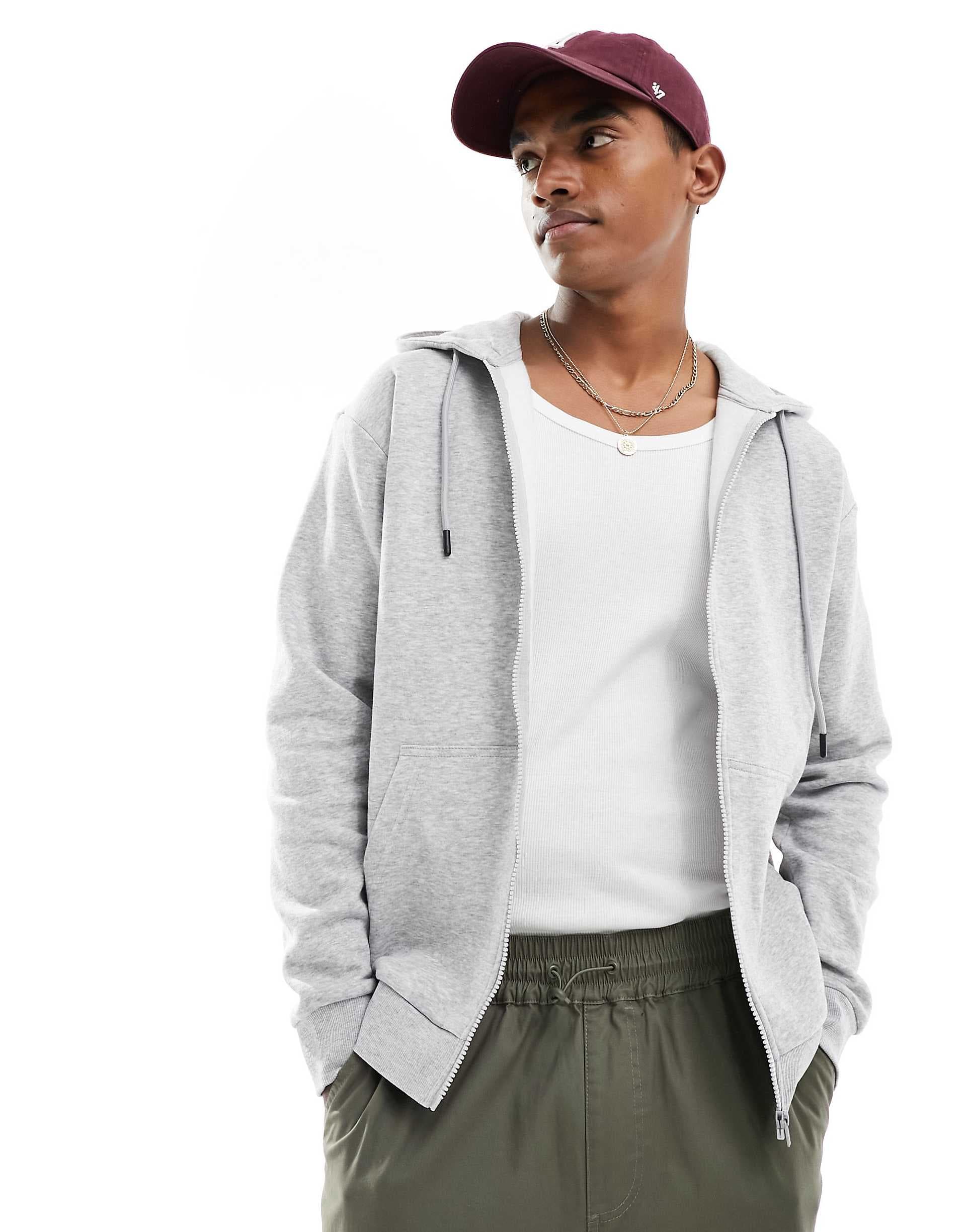 Jack & Jones zip up hoodie in light gray heather