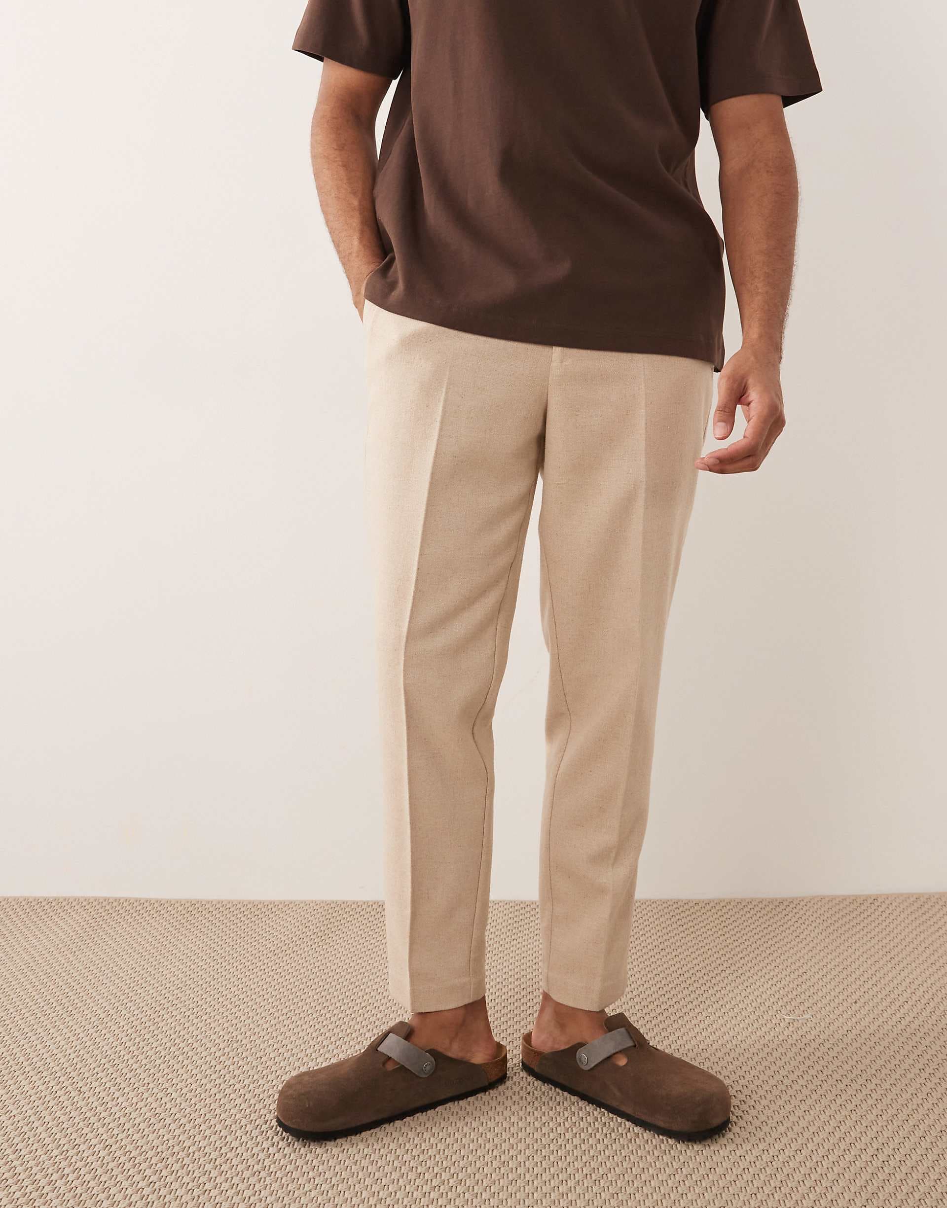ASOS DESIGN tailored tapered pants with wool blend in ecru with side adjustable waist