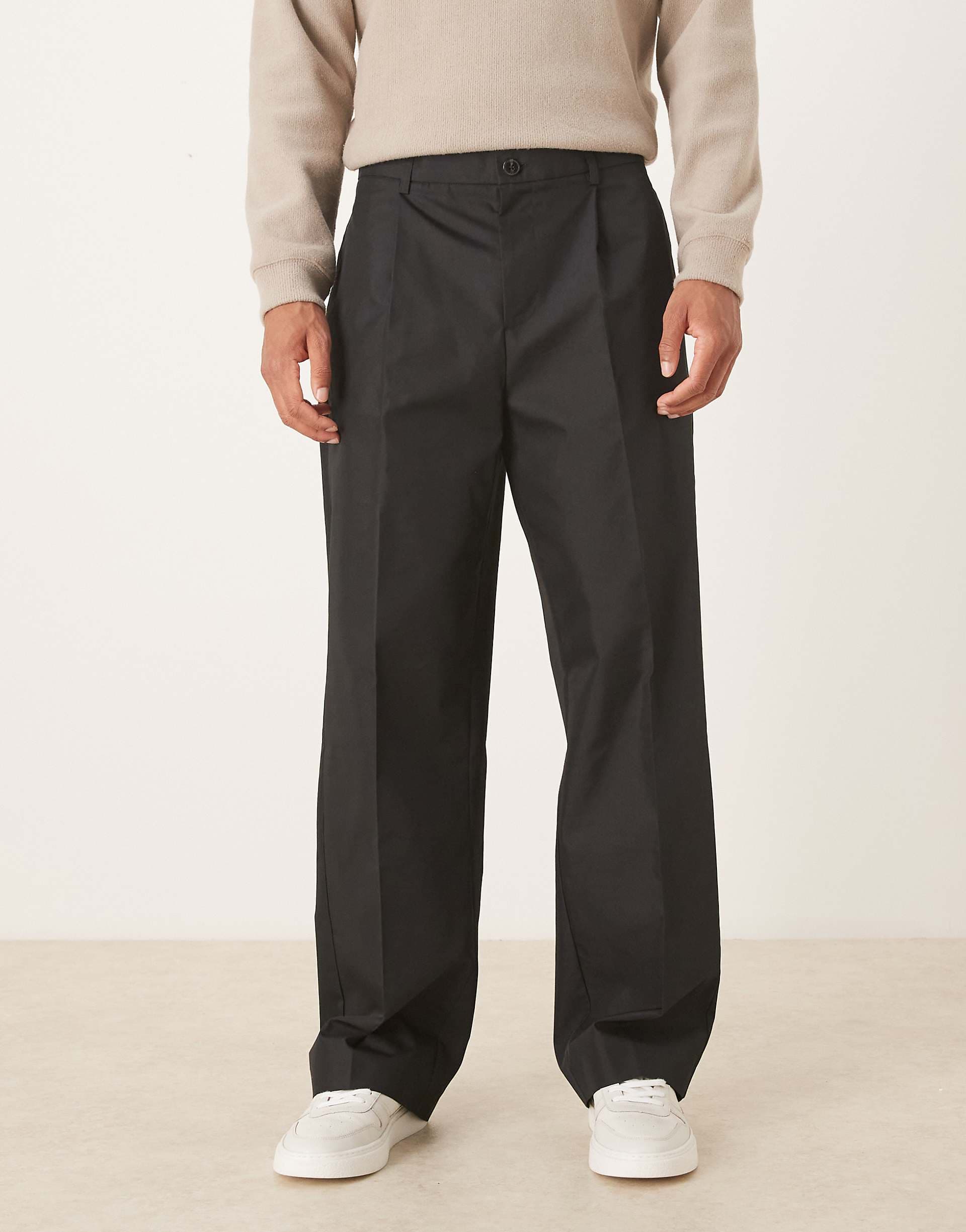 ASOS DESIGN tailored wide leg pants in black tech fabric with elastic waist