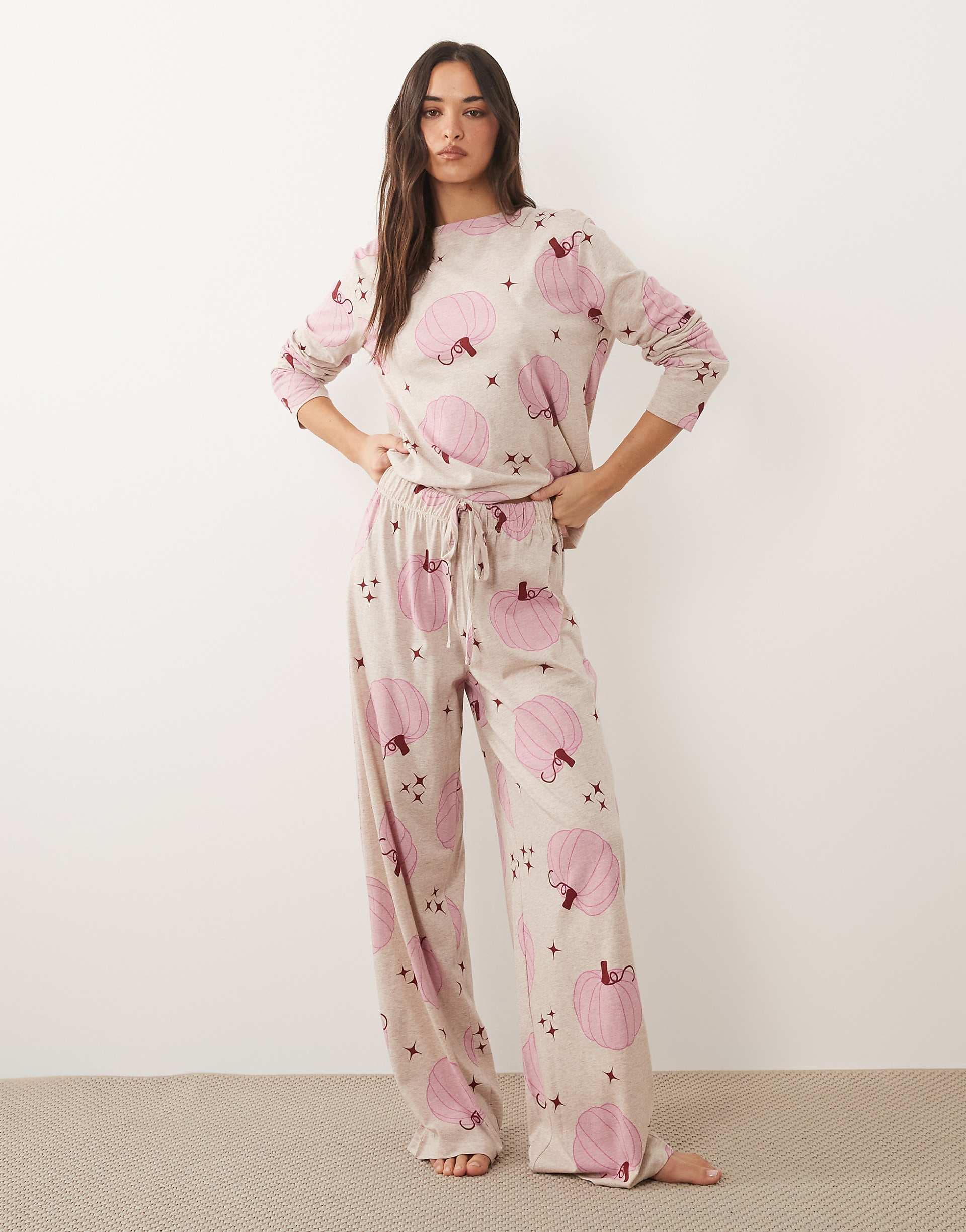 ASOS DESIGN long sleeve pajama set in pumpkin print