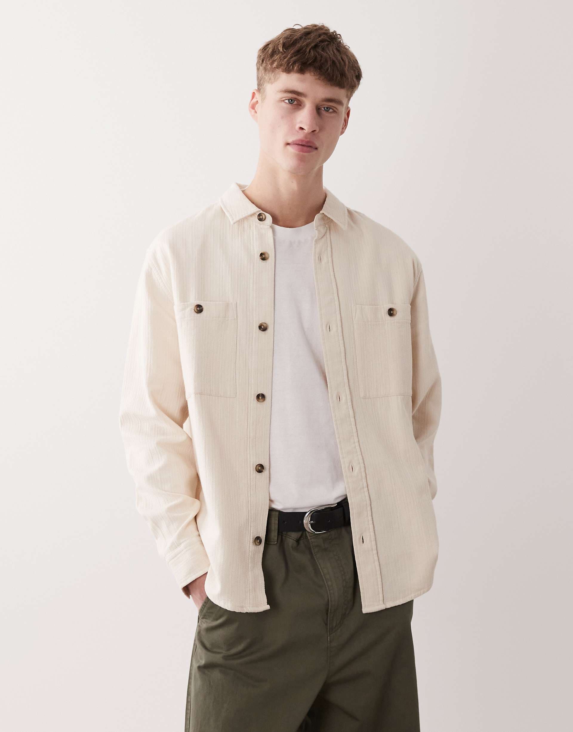 ASOS DESIGN textured overshirt in beige