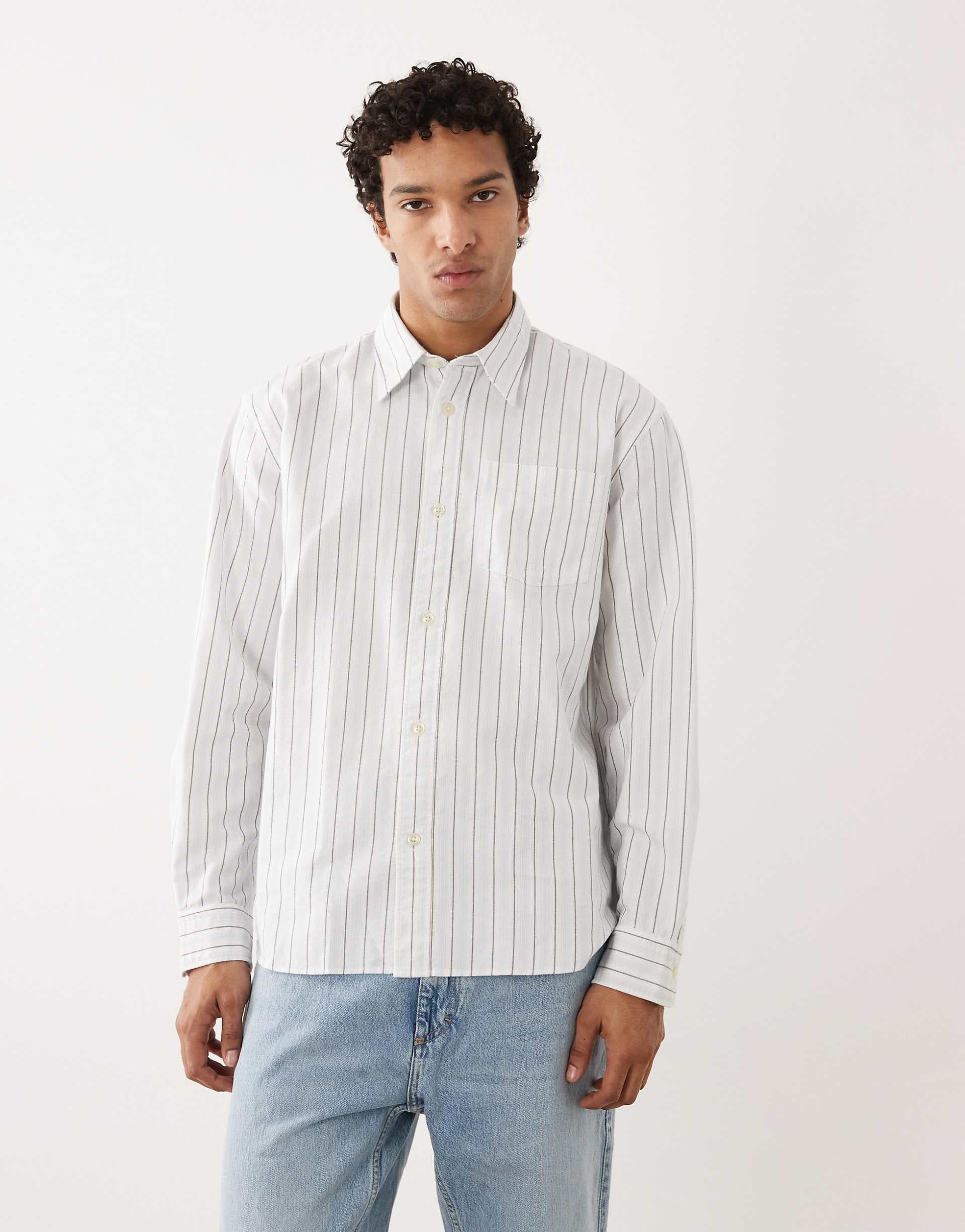 Selected 100% cotton long sleeve shirt in white stripes