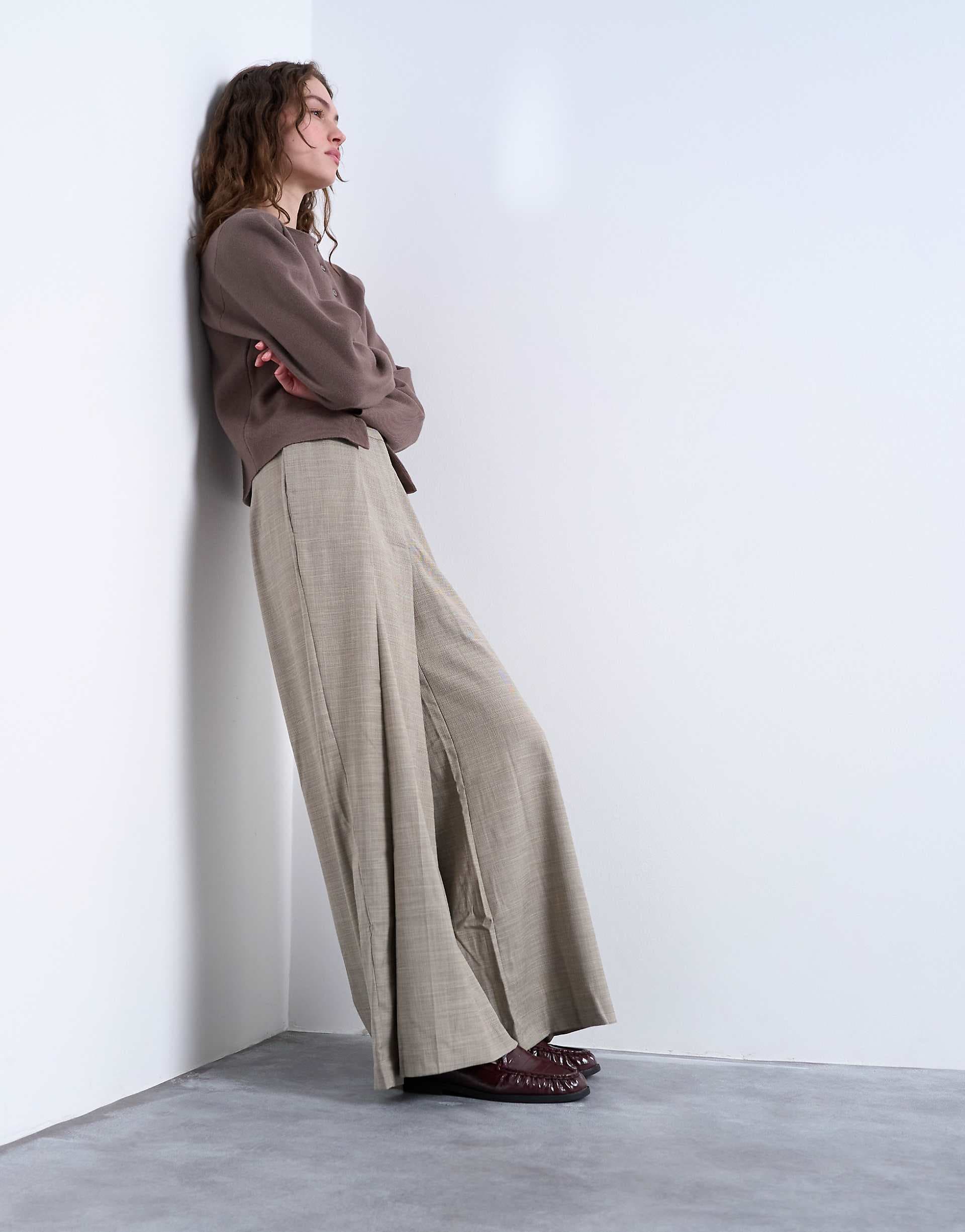 Topshop premium wrap around extreme wide leg tailored pants in stone