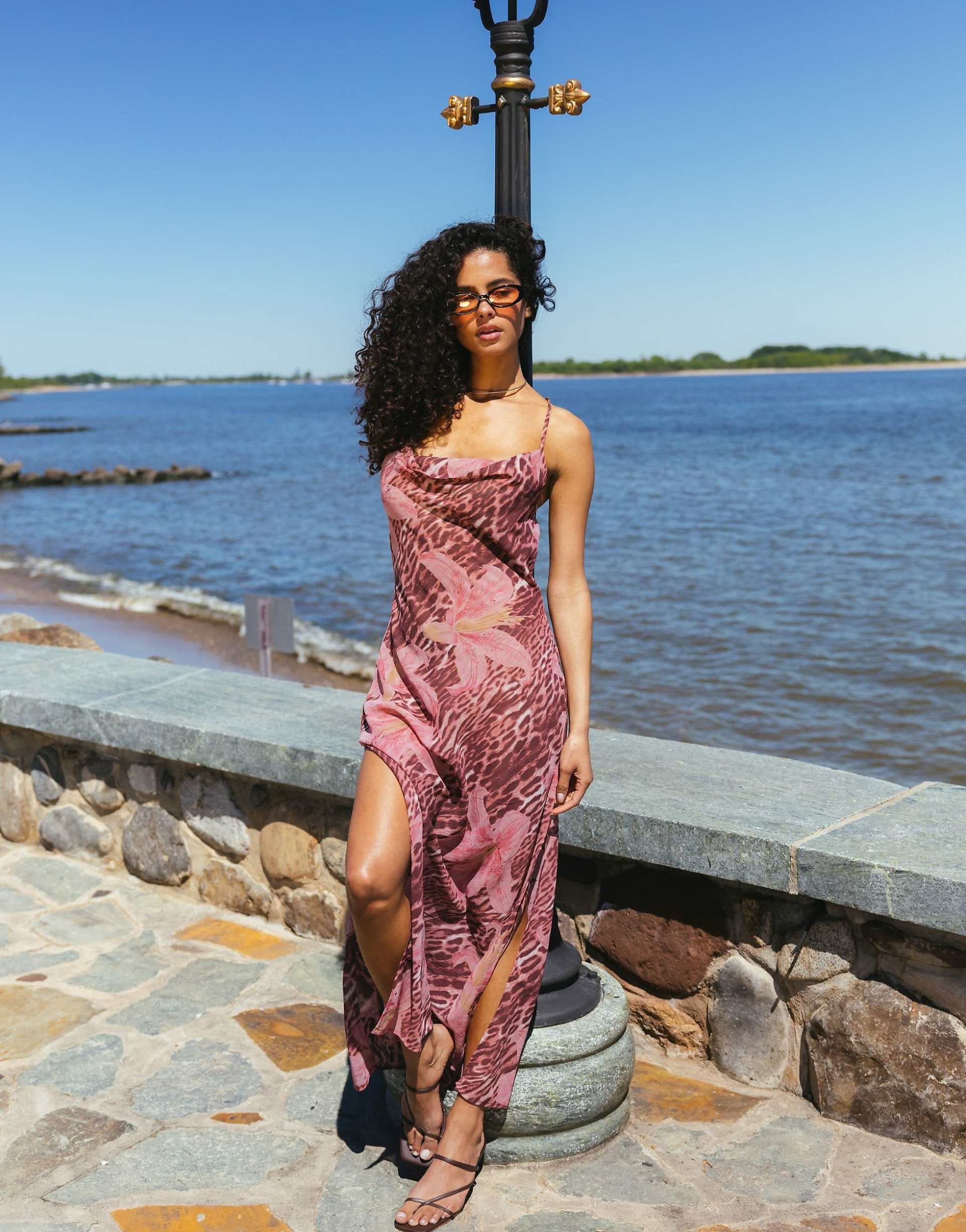Aray sheer beach maxi dress in leopard floral print