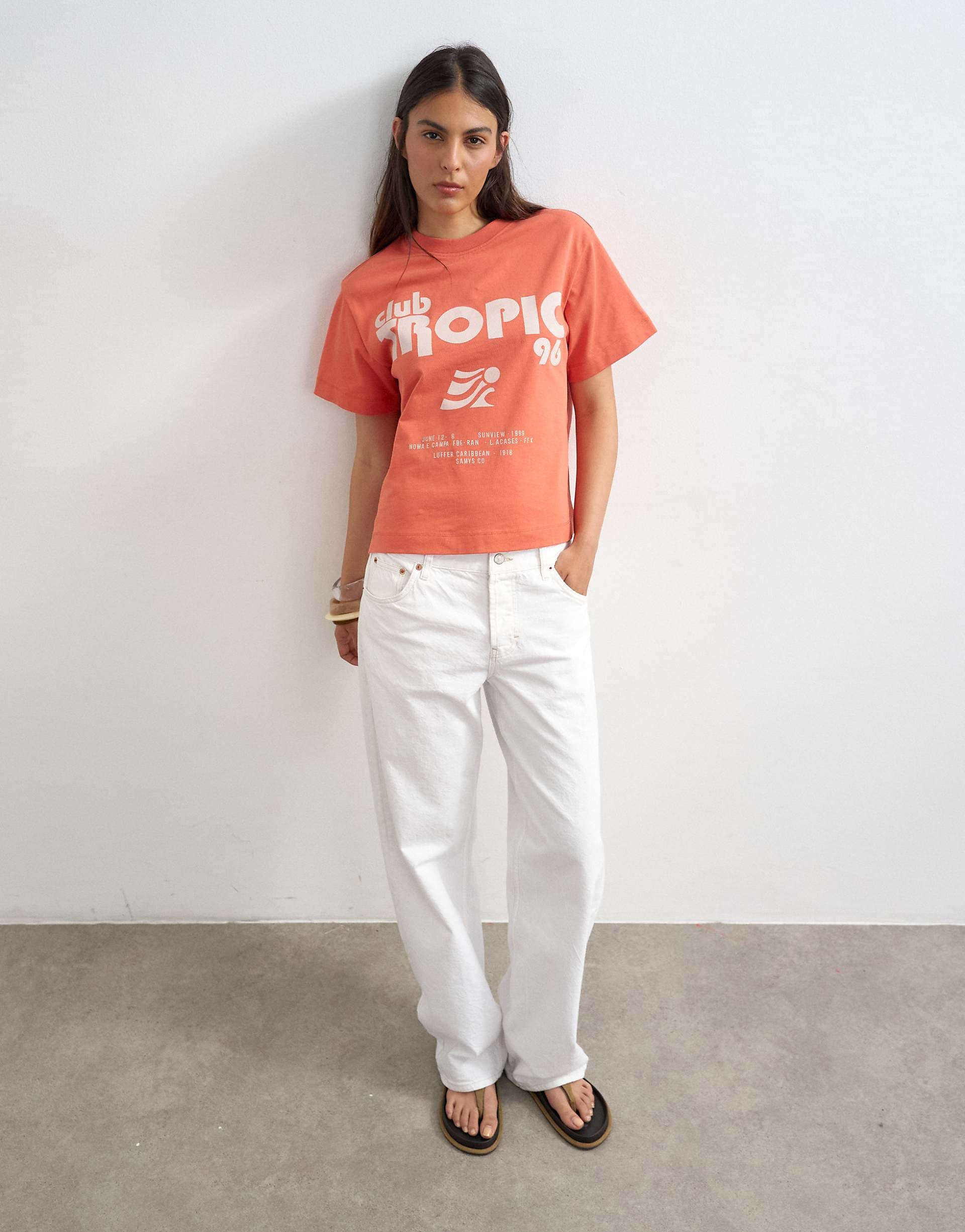 Topshop Club Tropic graphic boxy tee in red