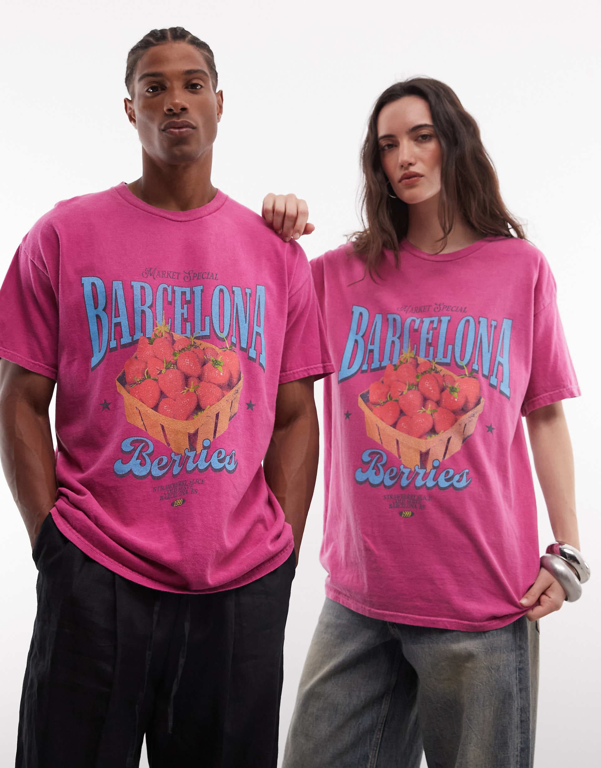 Reclaimed Vintage Unisex slogan t-shirt in berry