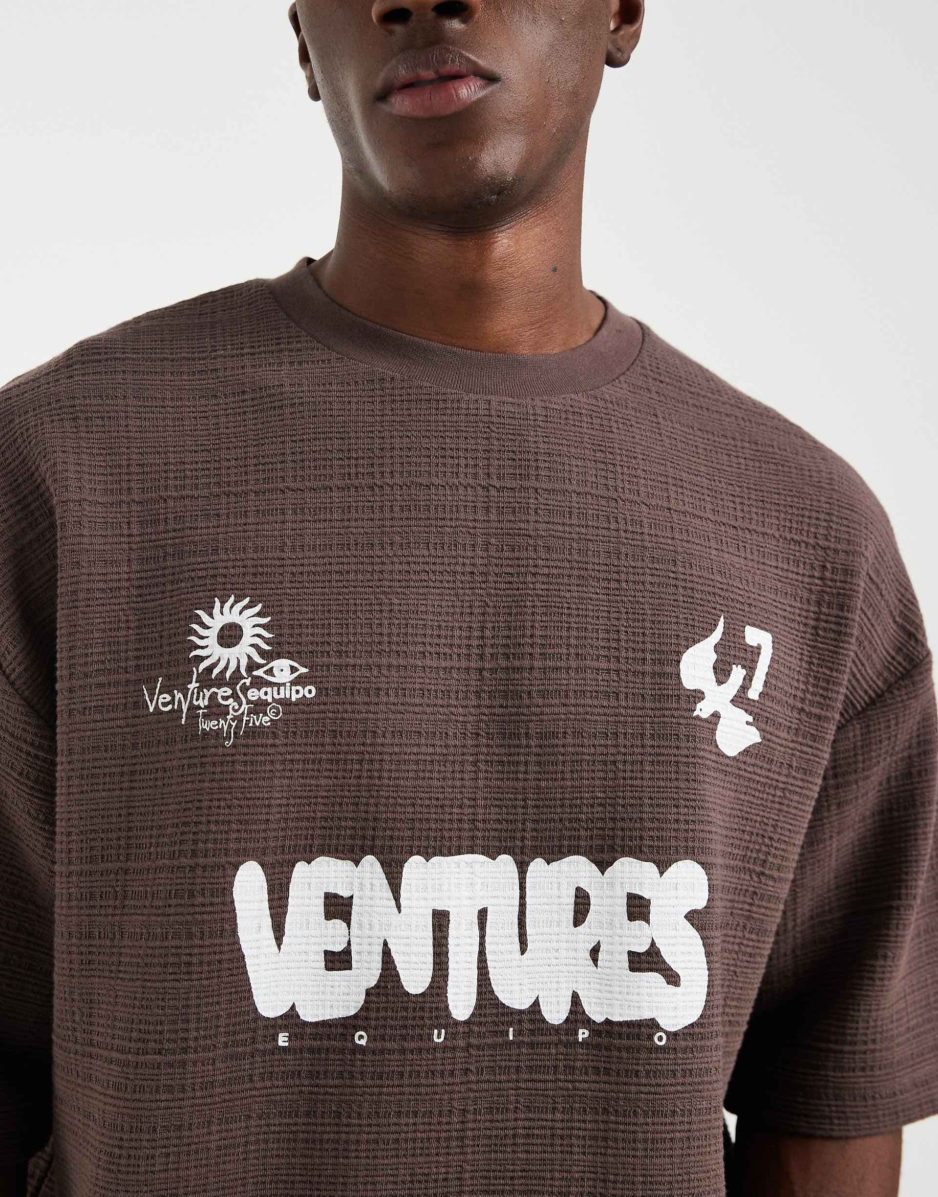 ASOS DESIGN heavyweight oversized T-shirt with soccer graphic in brown textured fabric