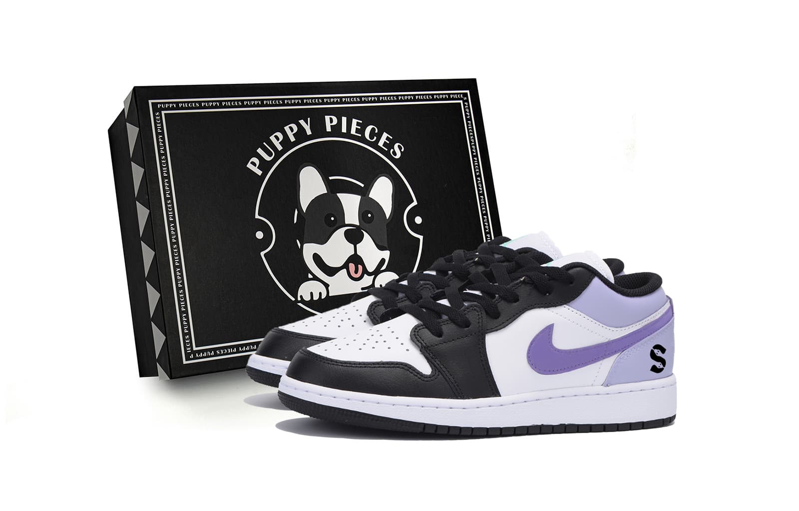 Custom Jordan Air Jordan 1 'Puppy Fragment' Special Box Snake Year 'Taro Spirit Snake' Fashion Niche Versatile Simple Wear-Resistant Low-Top Retro Basketball Shoes Men's Black