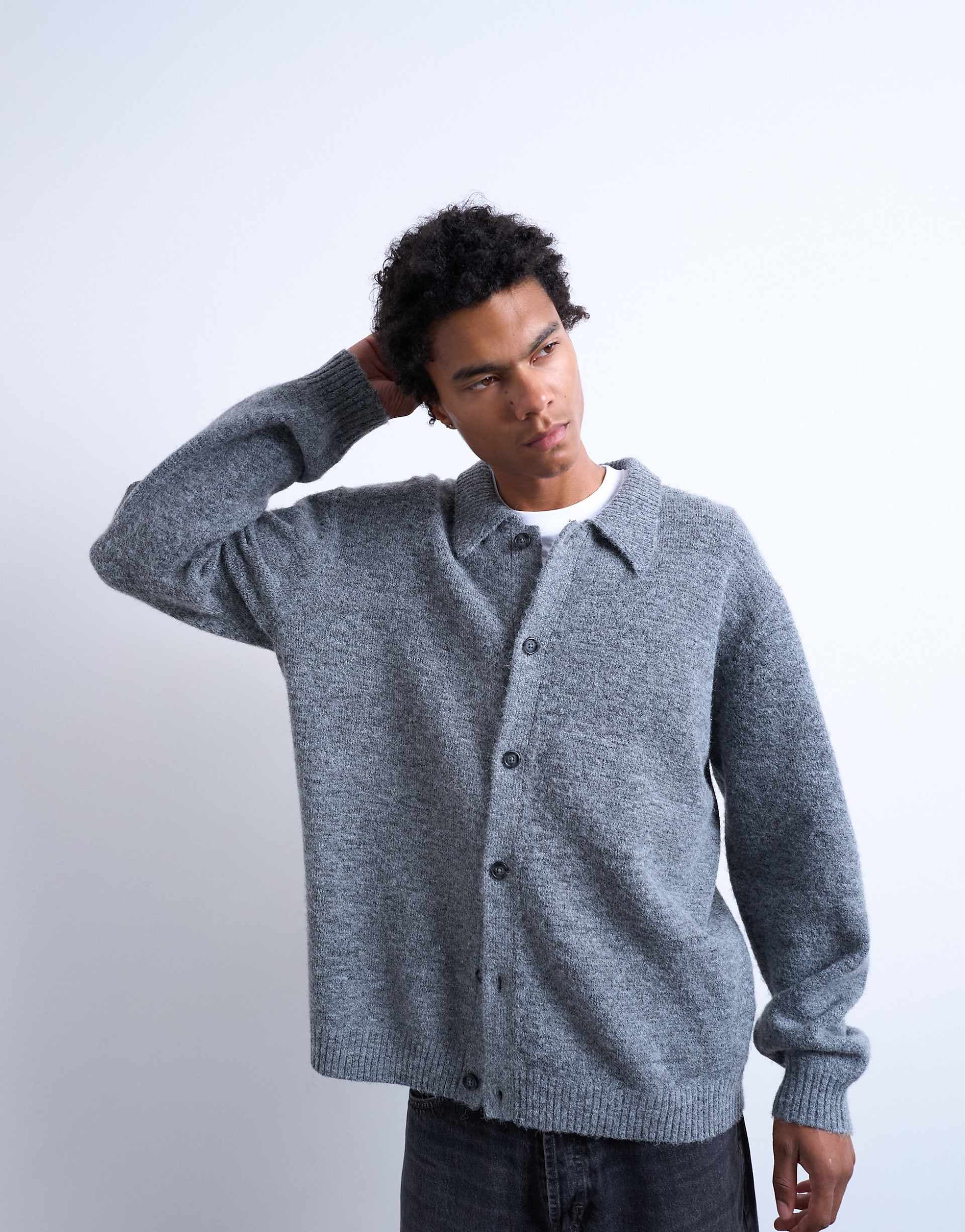 Topman oversized fit button up cardigan in charcoal