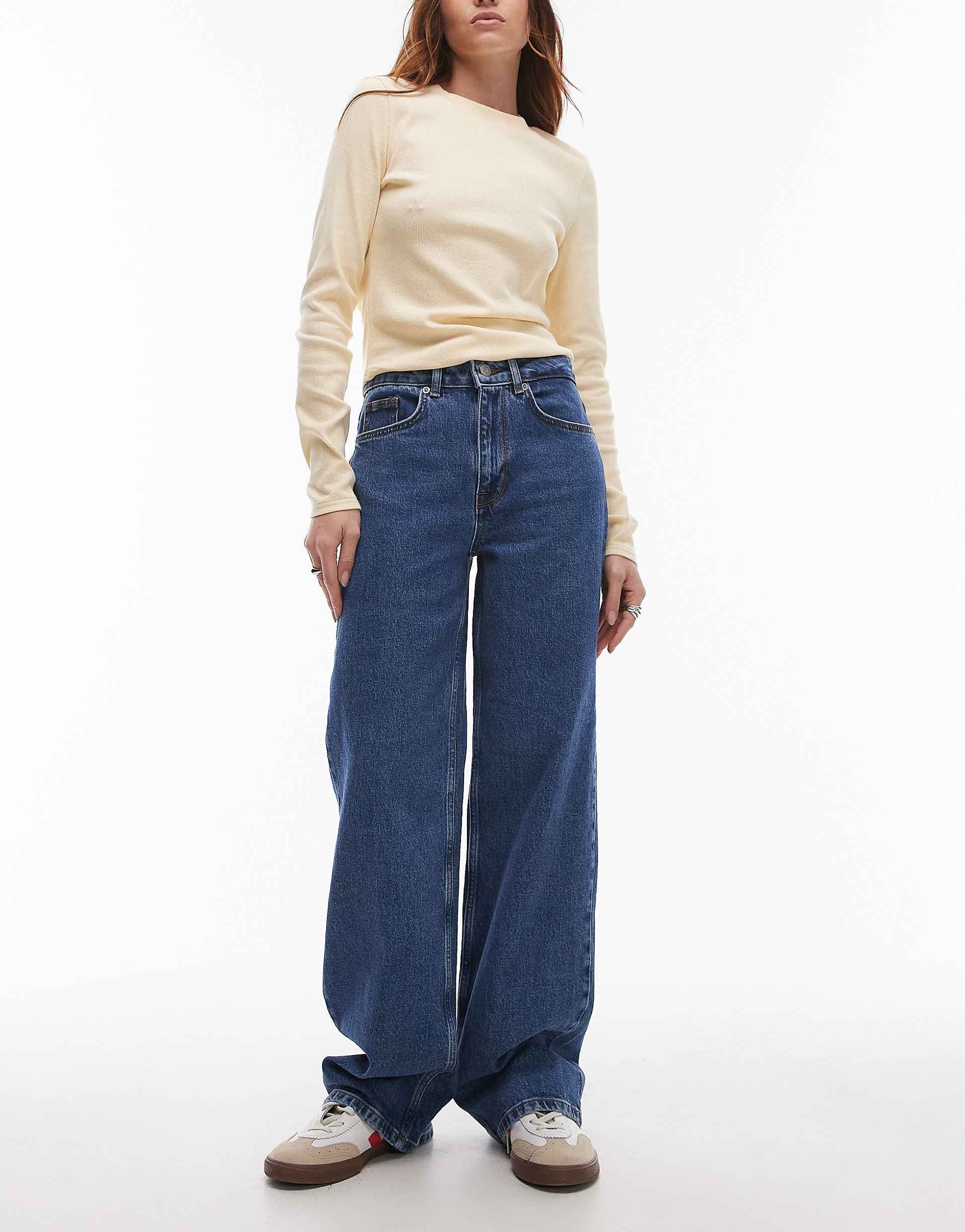 Selected Alice wide leg jeans in blue wash