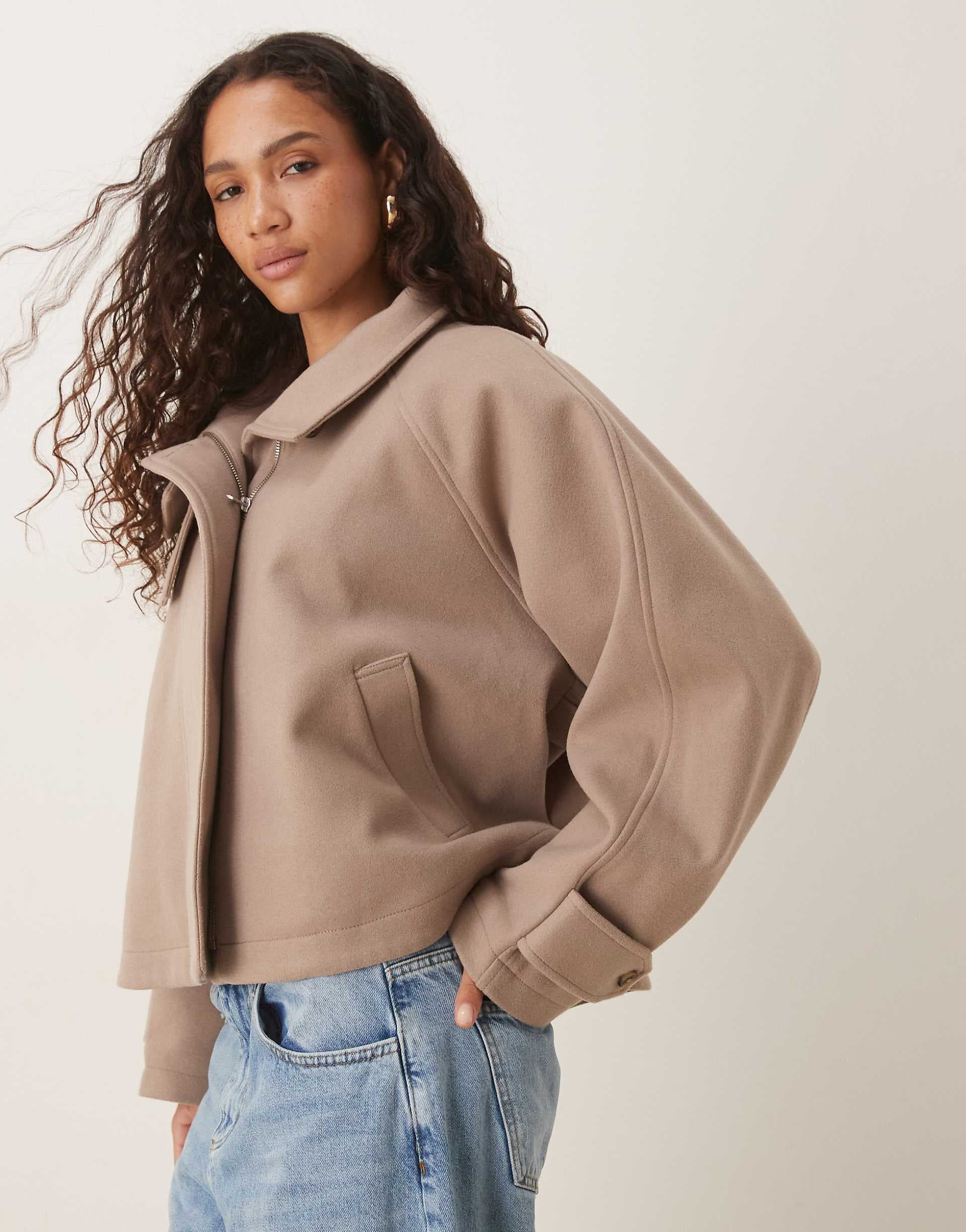 ASOS DESIGN cropped cape formal coat in mushroom
