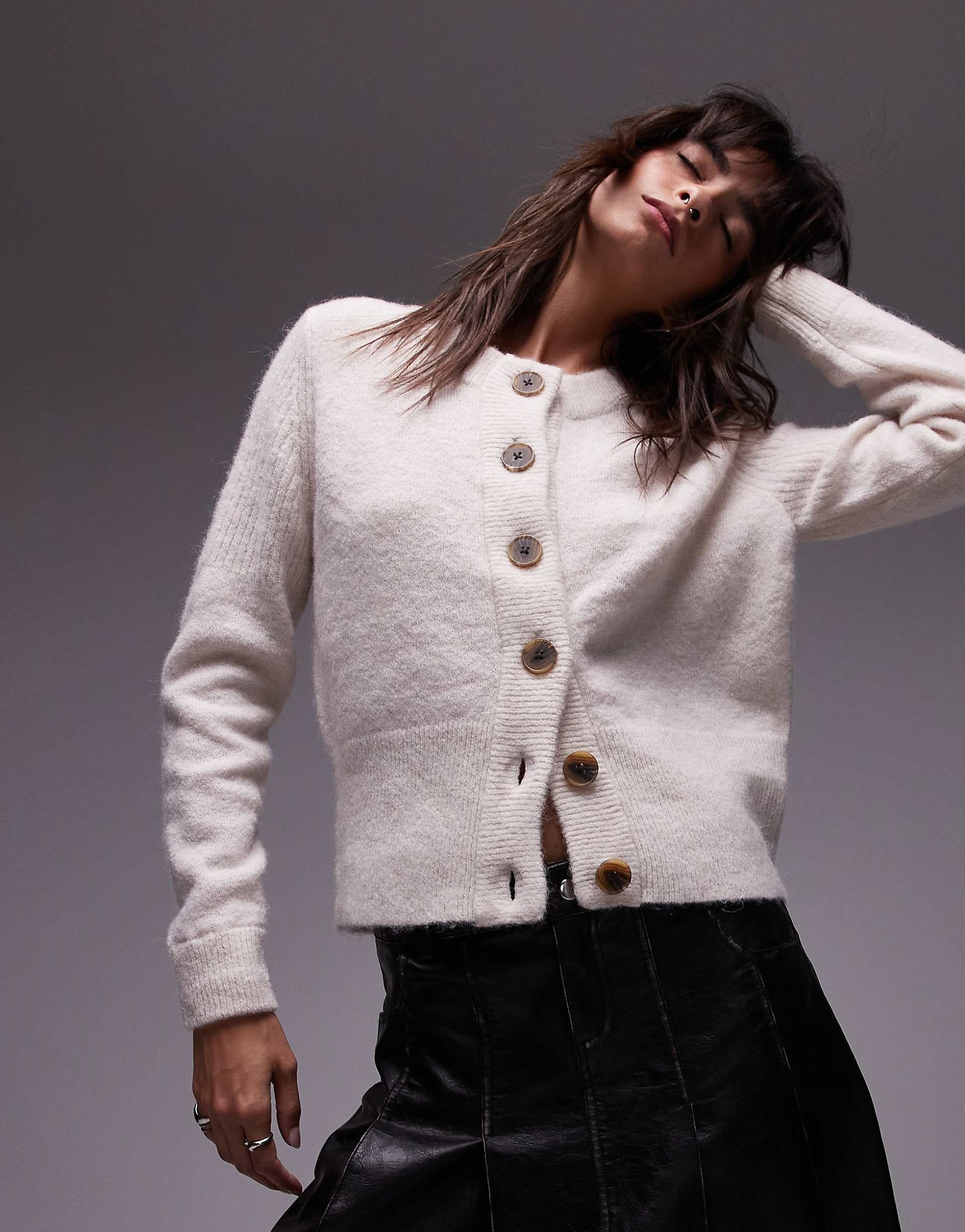 Selected merino wool alpaca blend cardigan in cream