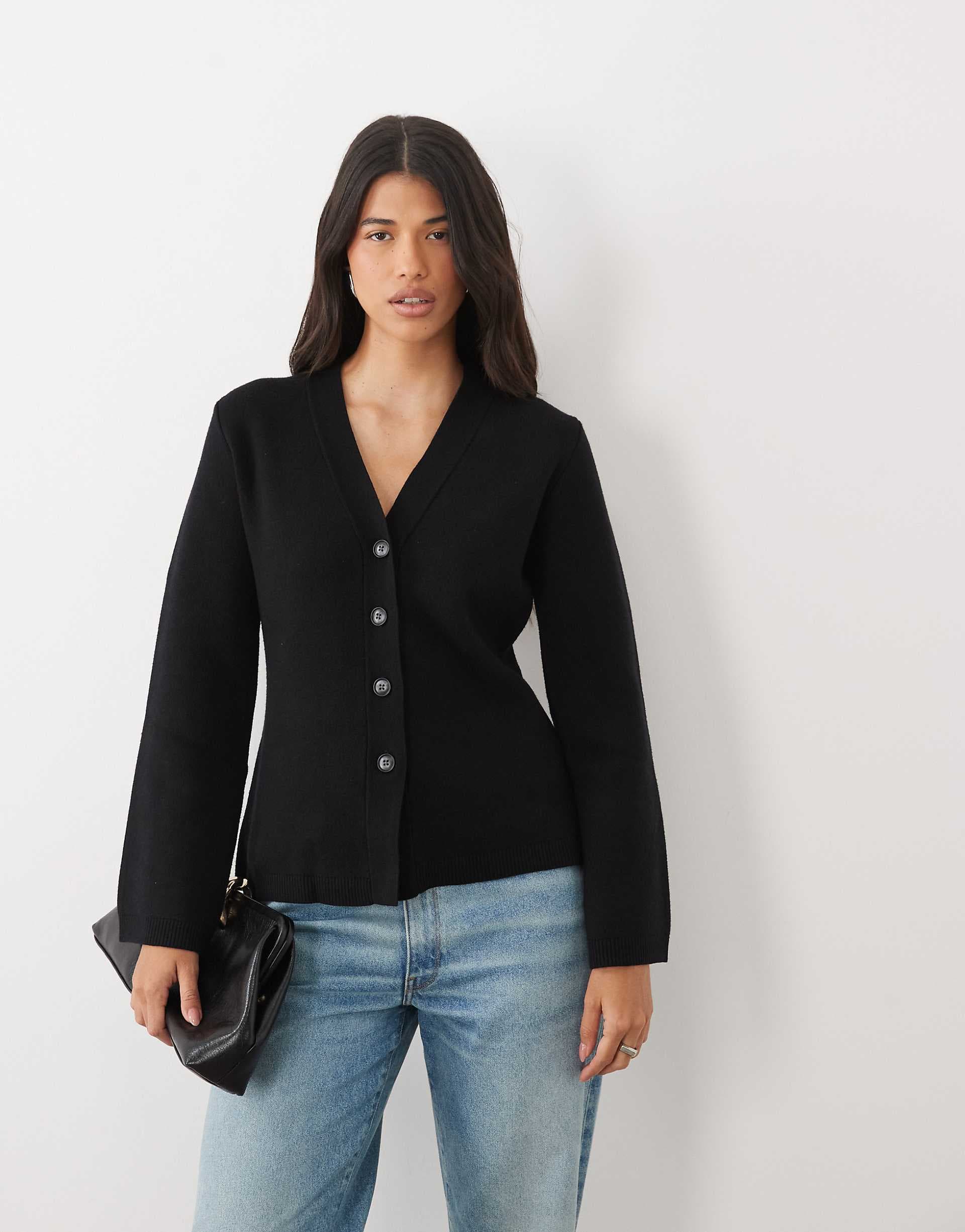 Nobody's Child compact knit longline cinched waist cardigan in black