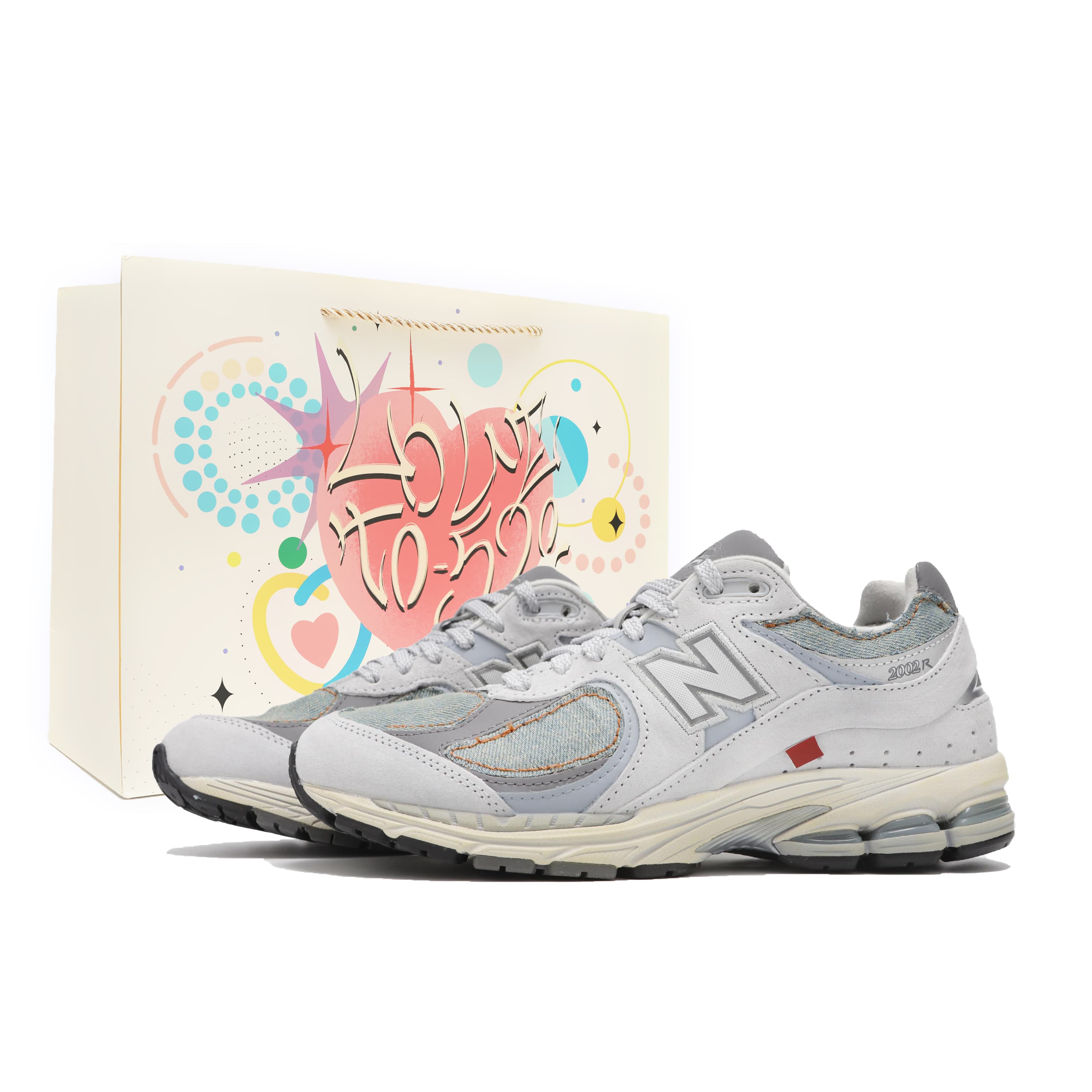 Custom New Balance NB 2002R Retro Denim Patchwork Washed Hand-Sewn Gift Box Low-Top Running Shoes Unisex