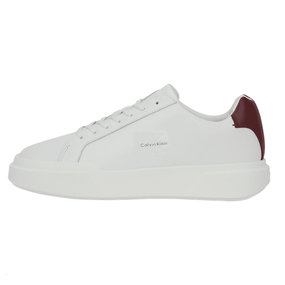 CKJ CALVIN KLEIN JEANS Retro Leather Casual Patchwork Low-Top Sneakers Men's White & Khaki