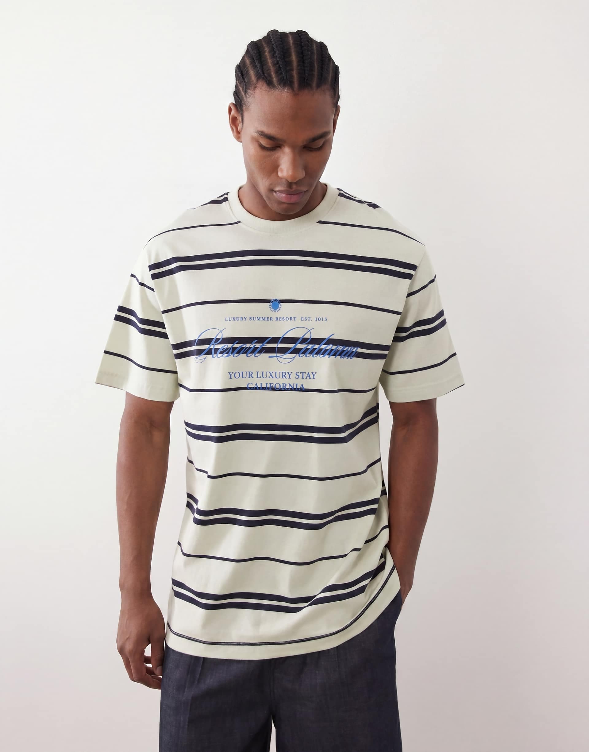 ONLY & SONS relaxed fit T-shirt in green and navy stripes