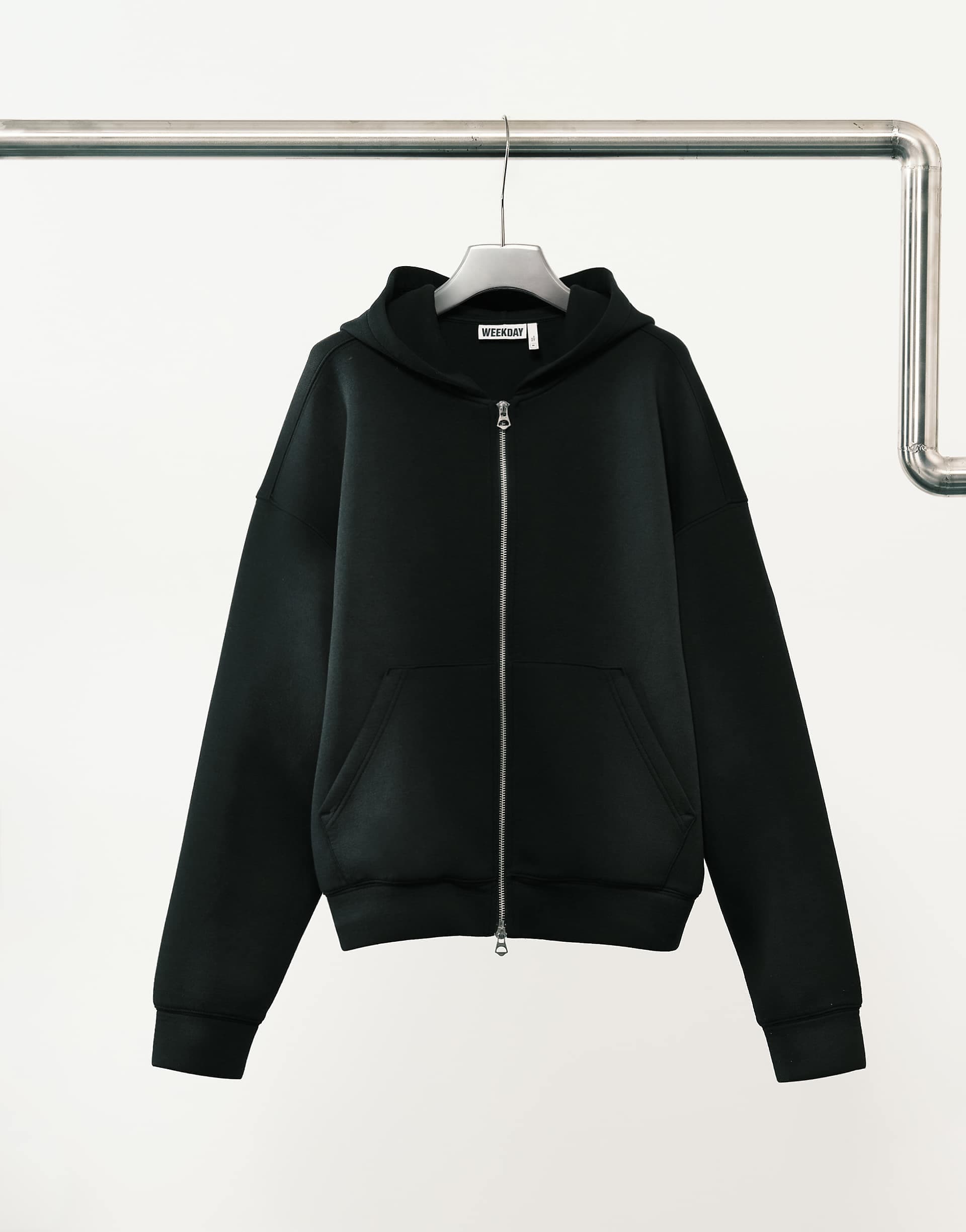 Weekday scuba-style fabric zip up hoodie in washed black - part of a set
