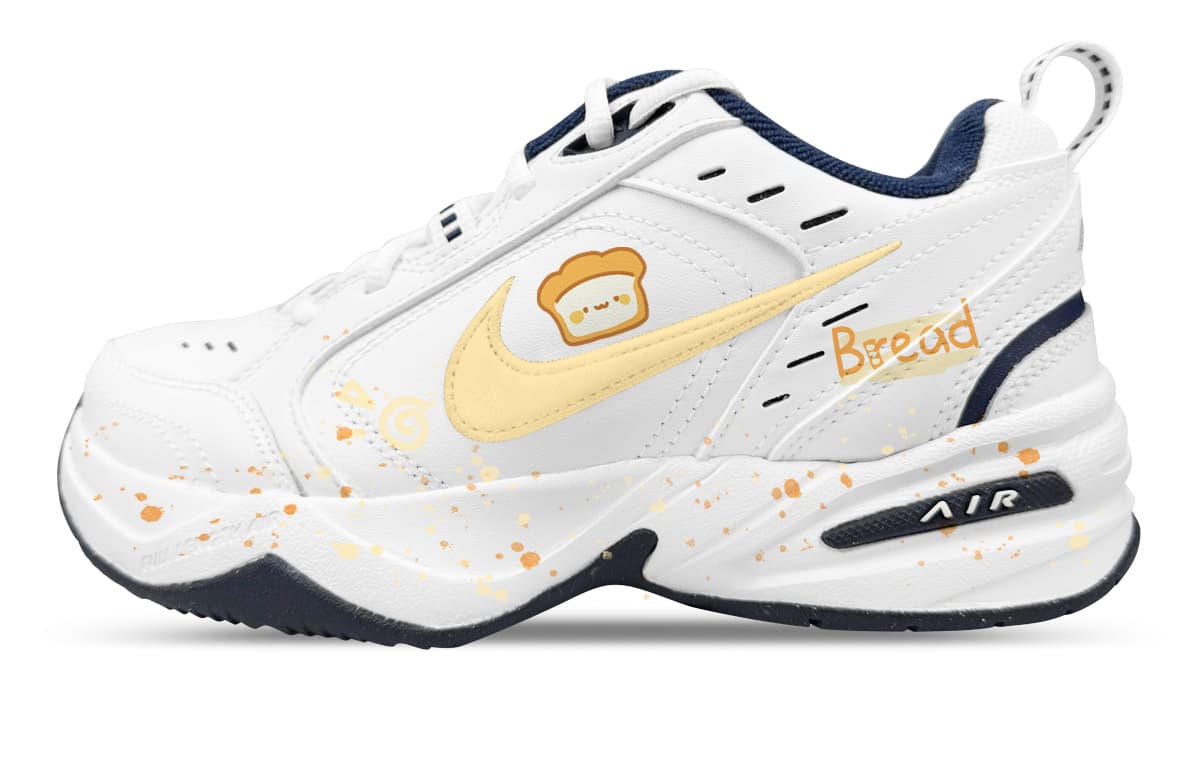 Custom SneakersNike Air Monarch 4 Fabric Leather ZY 'Baked Bread' Cute Cartoon Hand-Painted Minimalist Casual Versatile Low-Top Dad Shoes Unisex