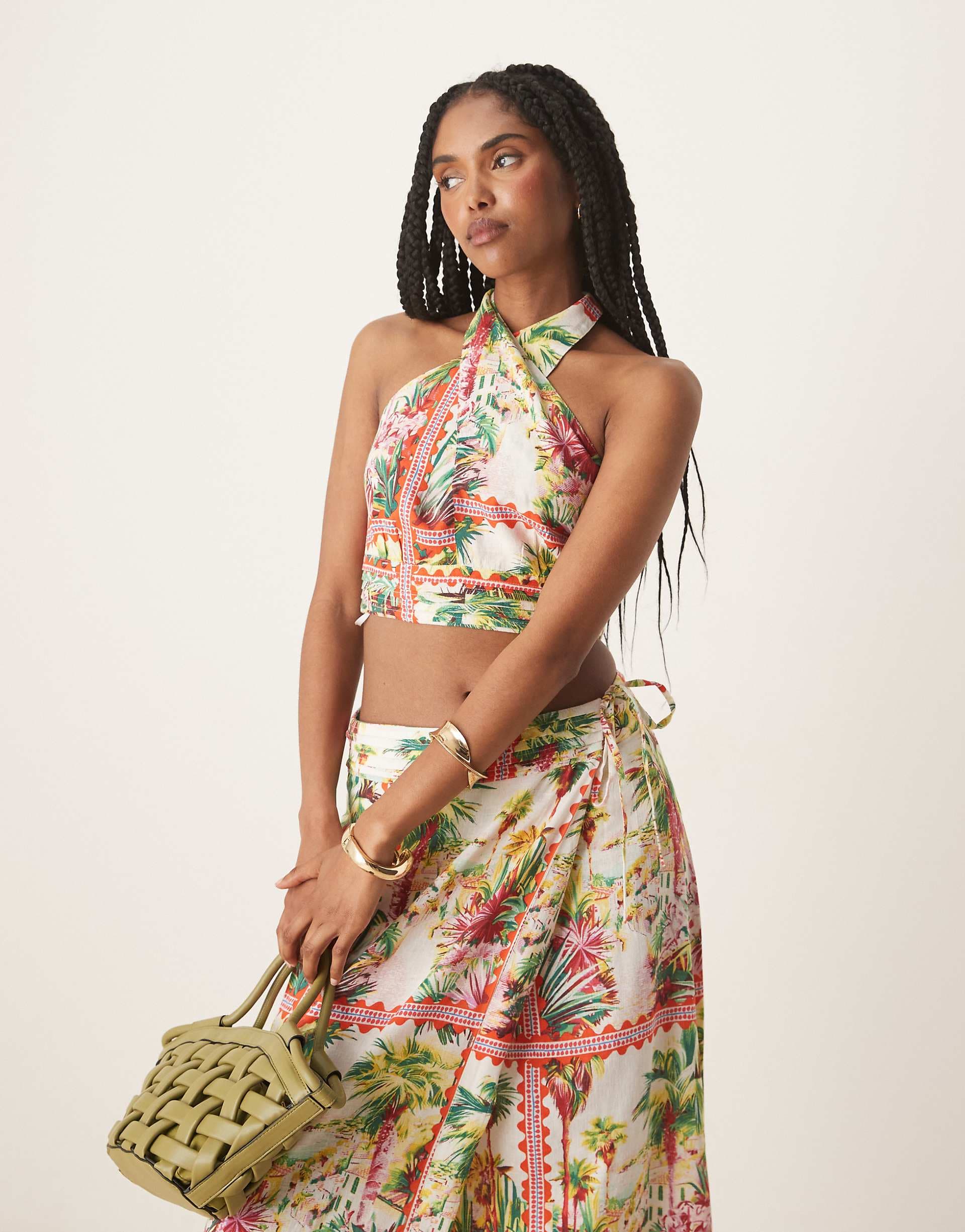 Nobody's Child Amazon halter neck crop top in multi - part of a set
