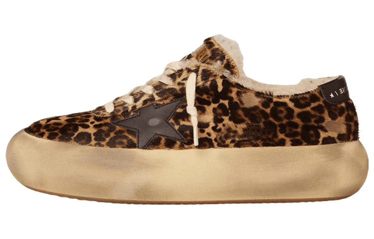 Golden Goose Space-Star Leather Space-Star Low-Top Lace-Up Fashion Sneakers Women's Brown Distressed