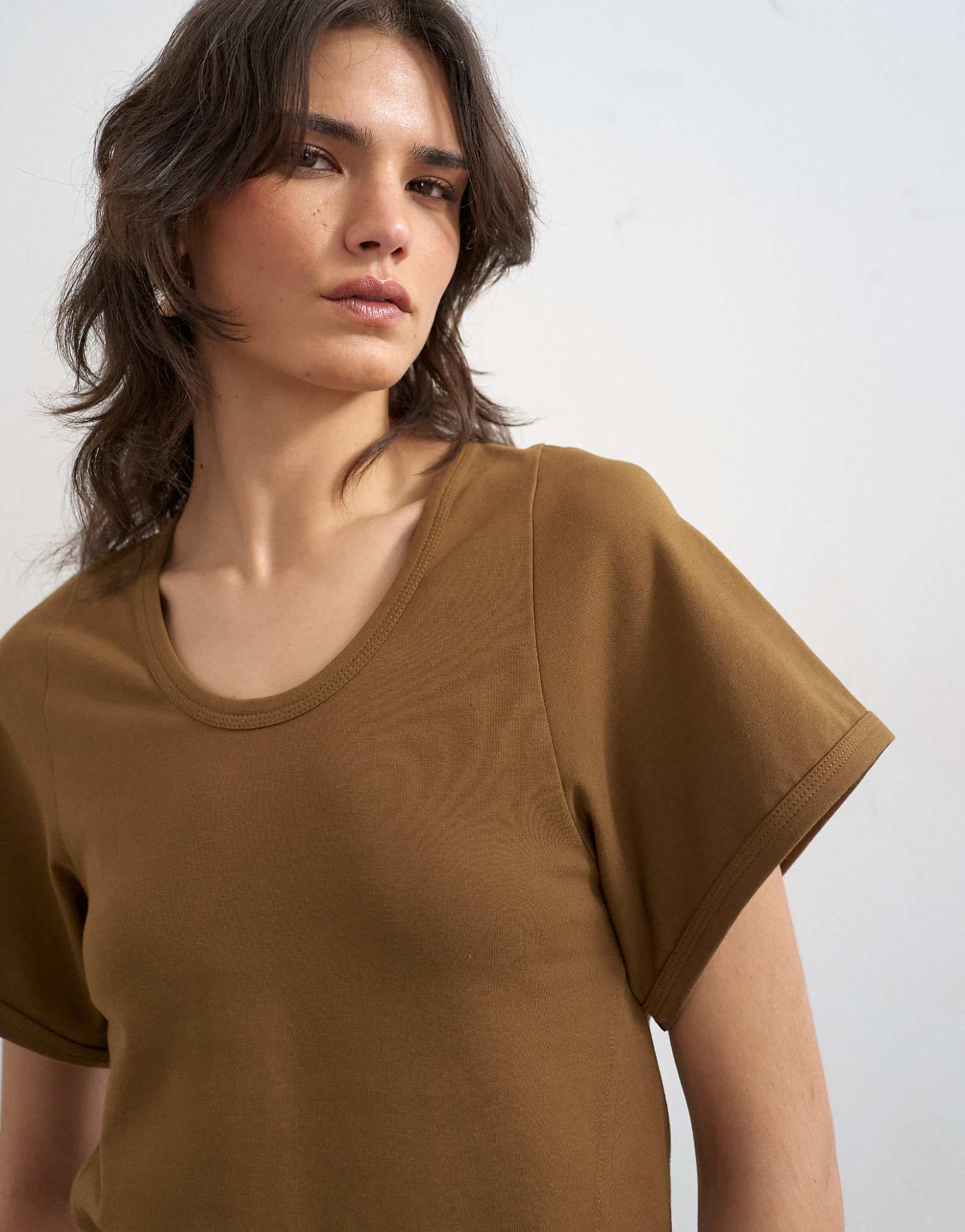 Topshop scoop neck sculpted T-shirt in dark olive