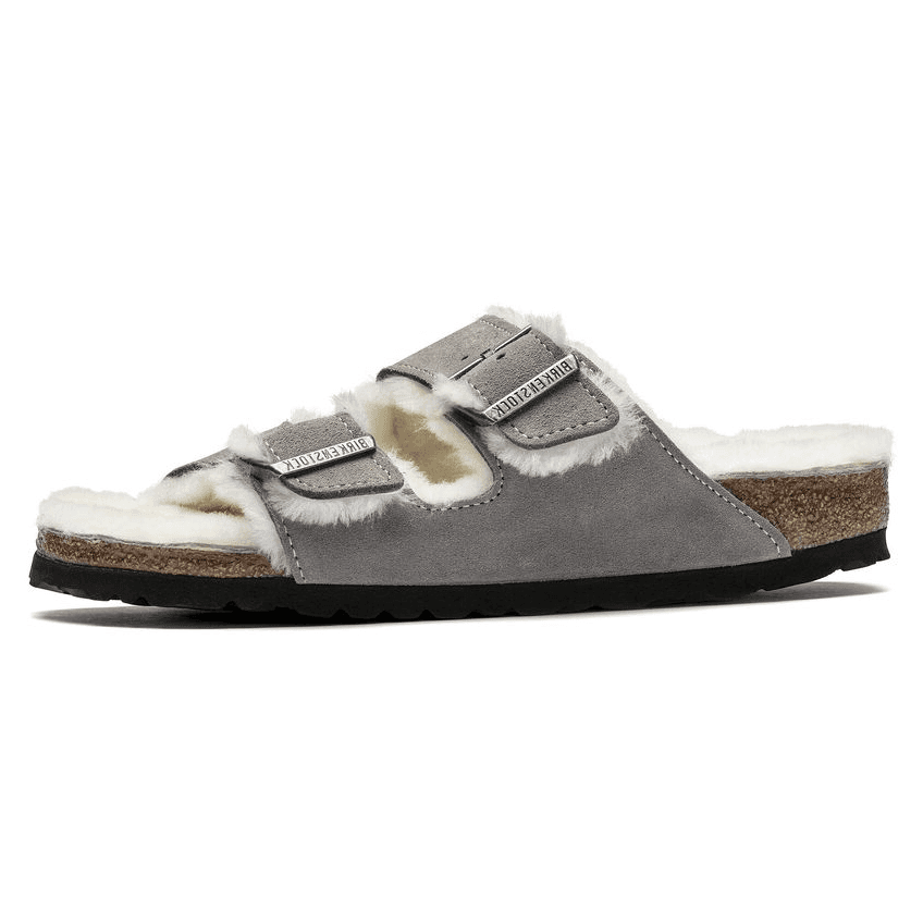 Birkenstock Arizona Shearling Suede Leather Narrow 'Stone Coin'