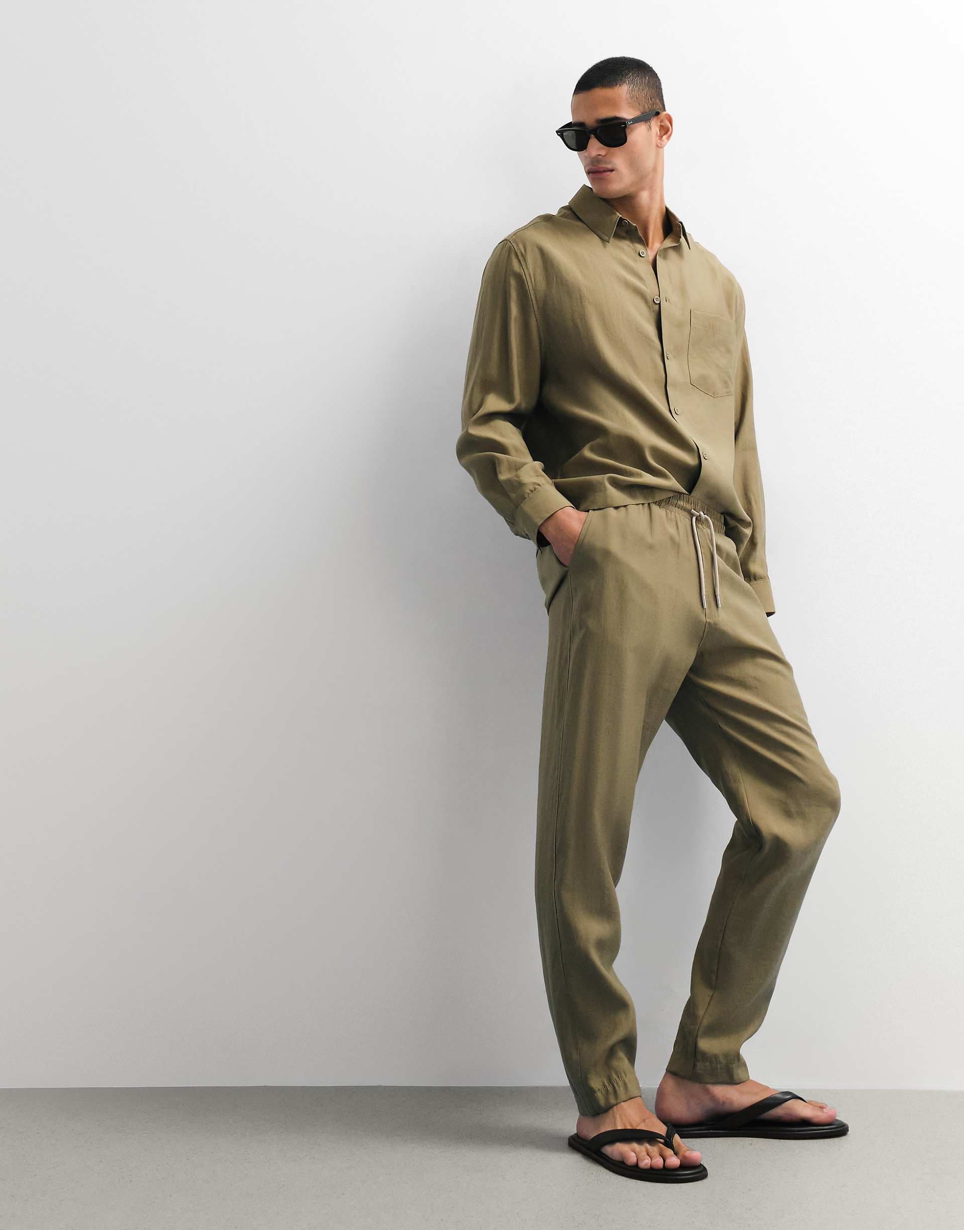 ASOS DESIGN relaxed tapered pants in khaki - part of a set