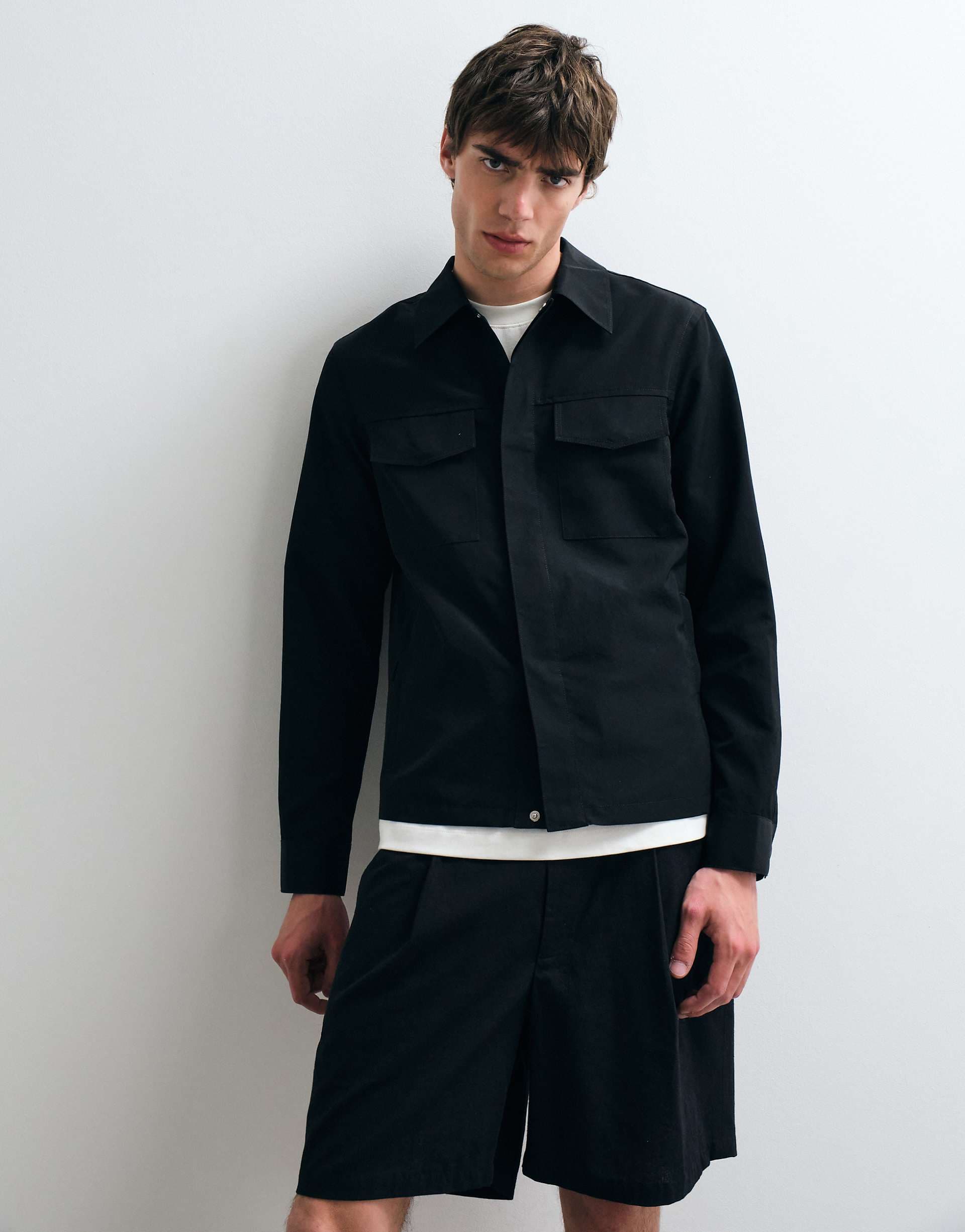 ASOS COLLECTIVE relaxed long sleeve utility shirt in black