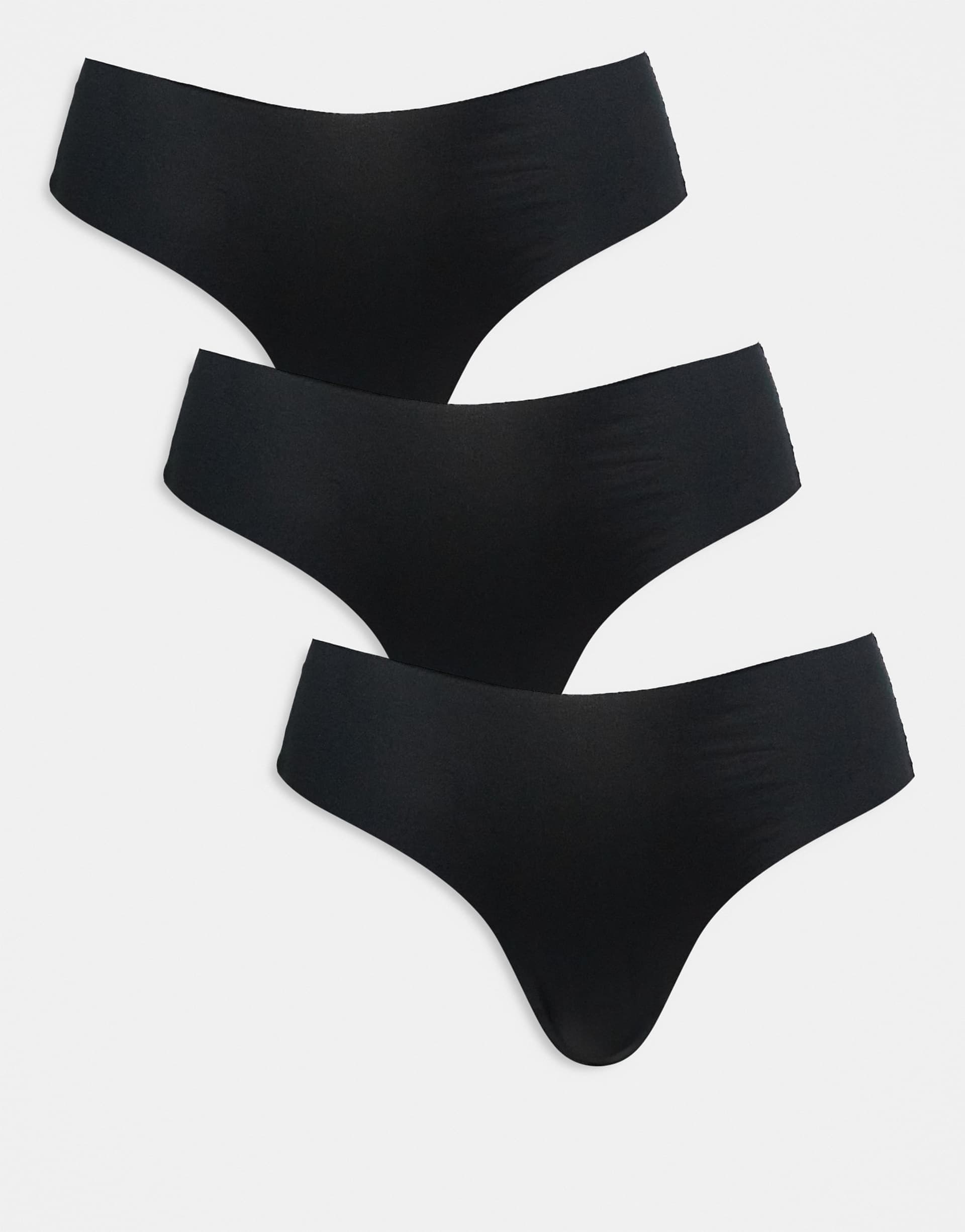 ASOS DESIGN 3 pack no vpl & lace trim brazilian briefs in black