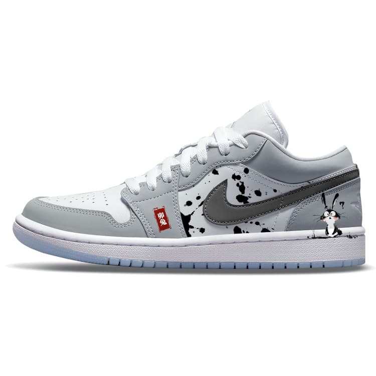 Jordan Air Jordan 1 Rabbit Slip-Resistant Low-Top Vintage Basketball Shoes Women's Gray White