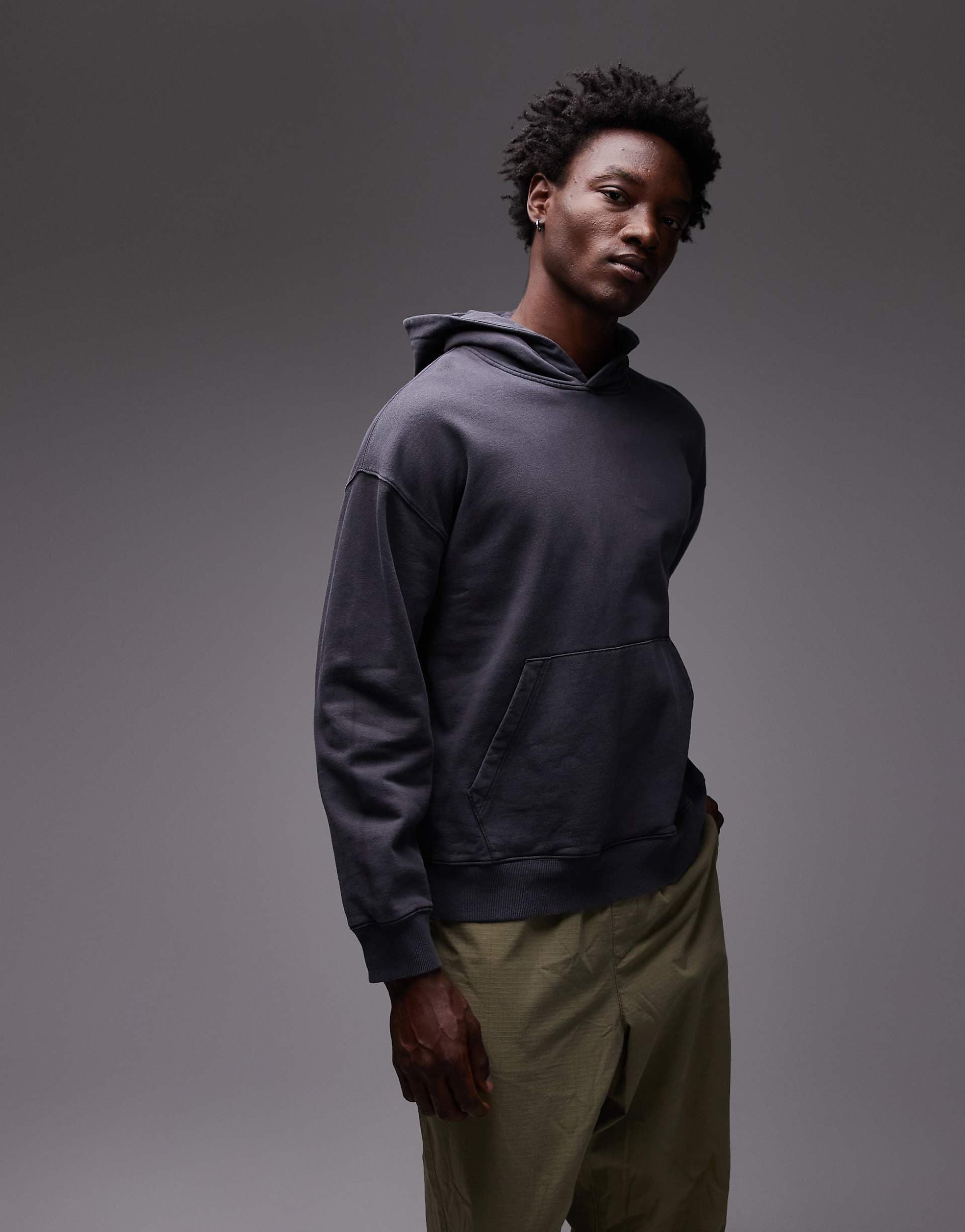 Topman oversized fit hoodie in washed black