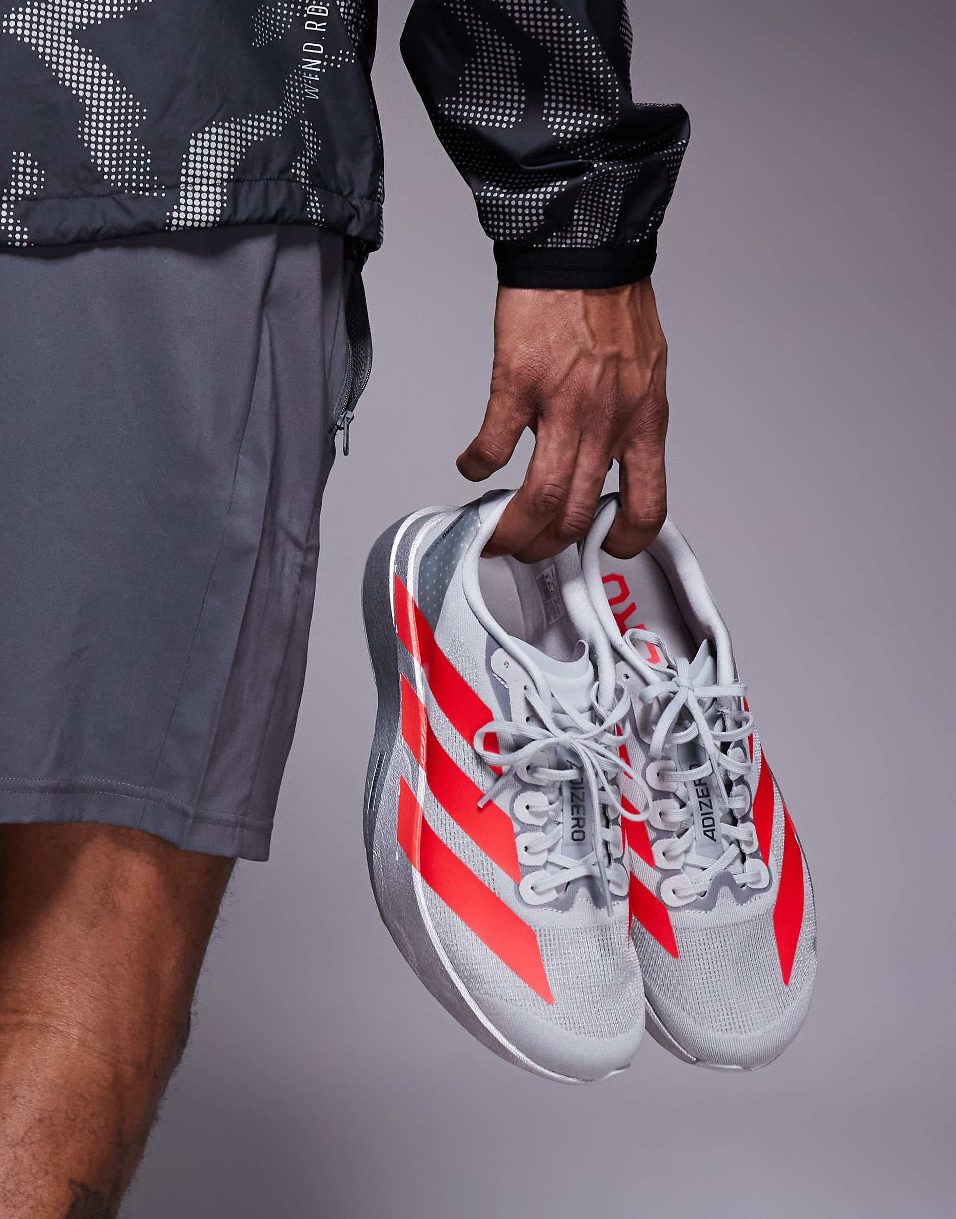 adidas Running Adizero Evo SL sneakers in light gray and red