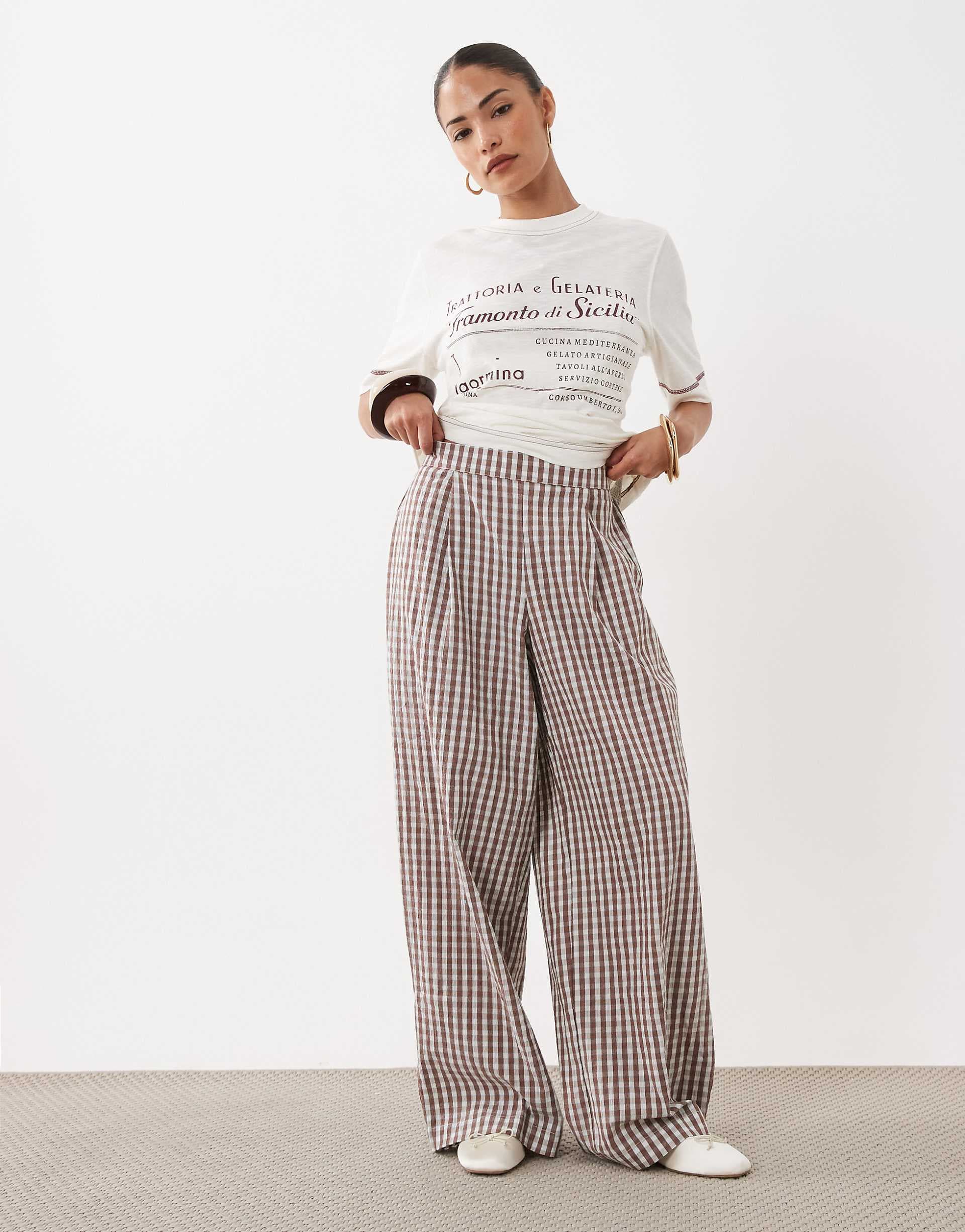 ASOS DESIGN Petite seersucker volume pants in gingham