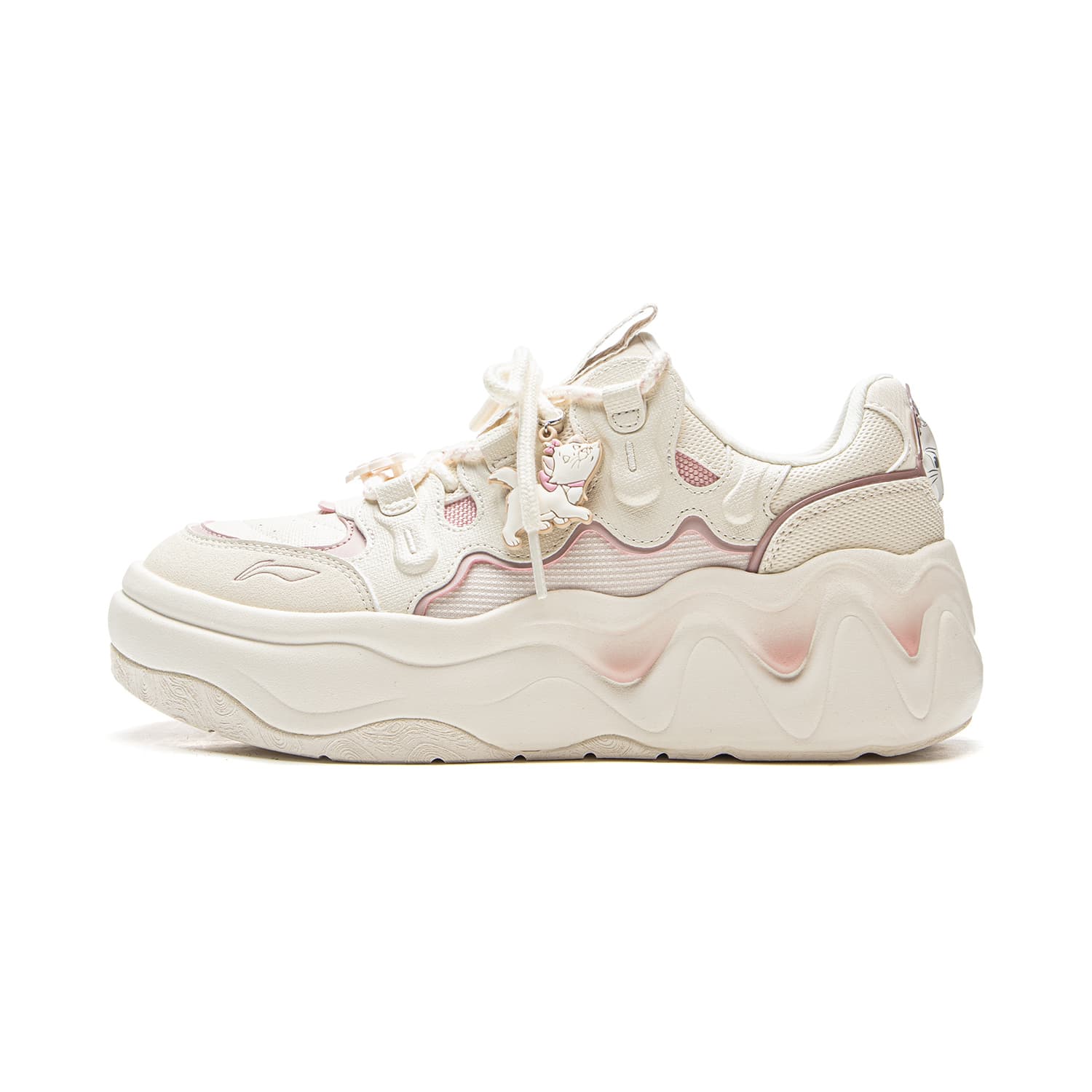 Disney/Disney x LiNing LiNing Cheese 3.0 Marie Cat Collaboration Classic Versatile Retro Fashion Trend Thick-Sole Heightening Bounce Slip-Resistant Cushioned Wear-Resistant Lightweight Low-Top Sneakers Women's Beige Pink