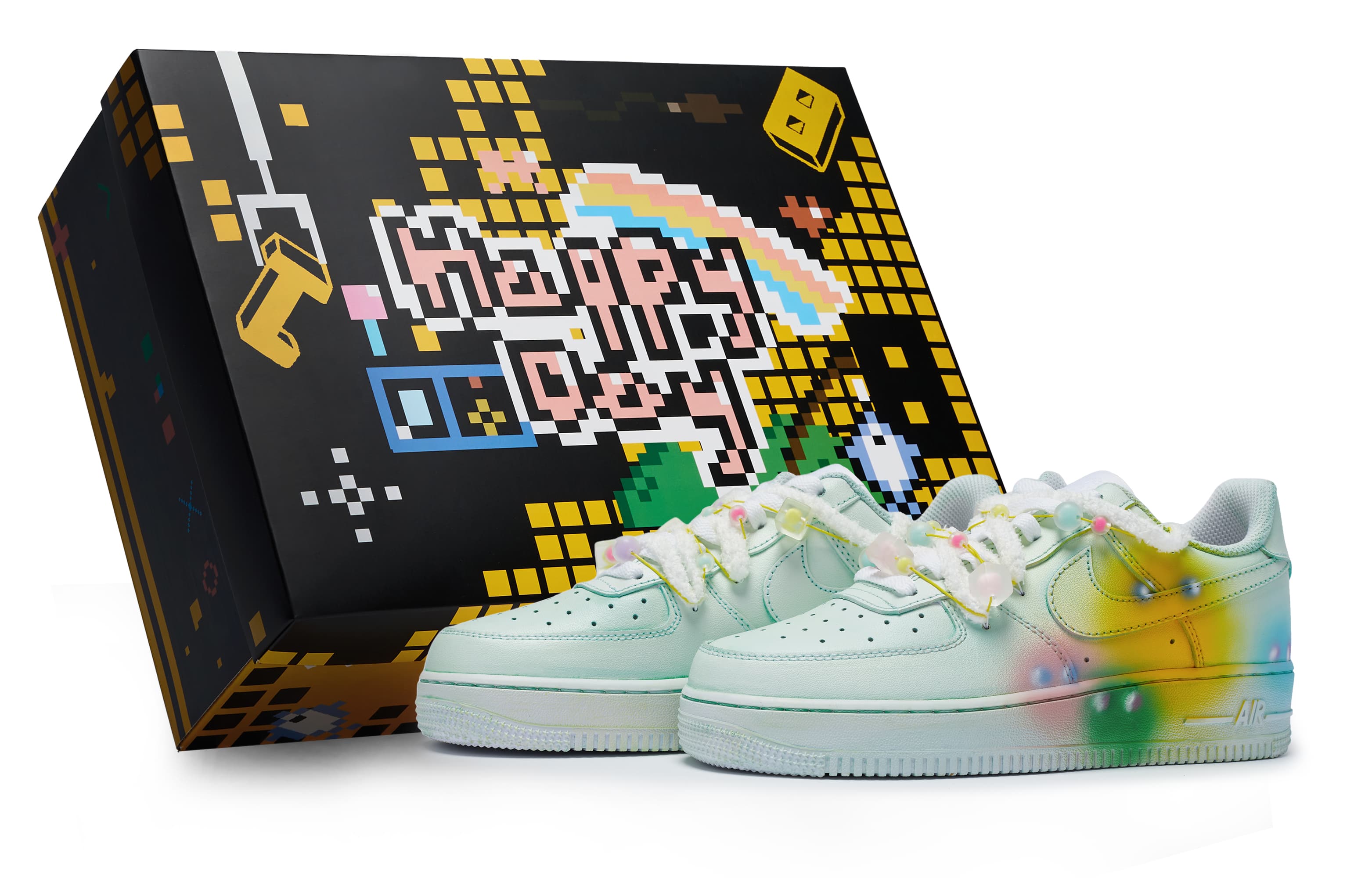 Nike Air Force 1 Skateboard Shoes Men Low-Top Blue Yellow/Pink