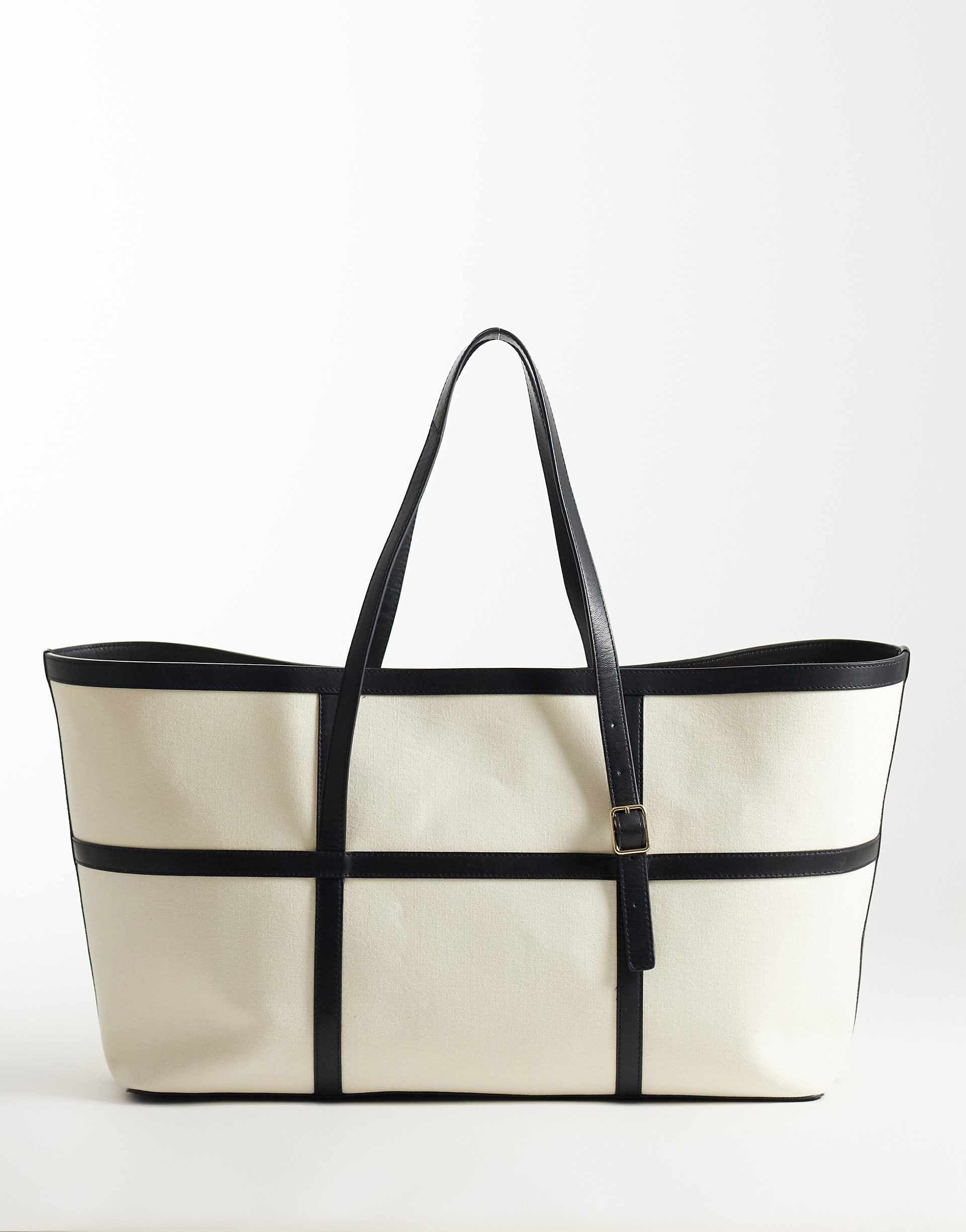 & Other Stories large cotton canvas tote bag with leather detail in white