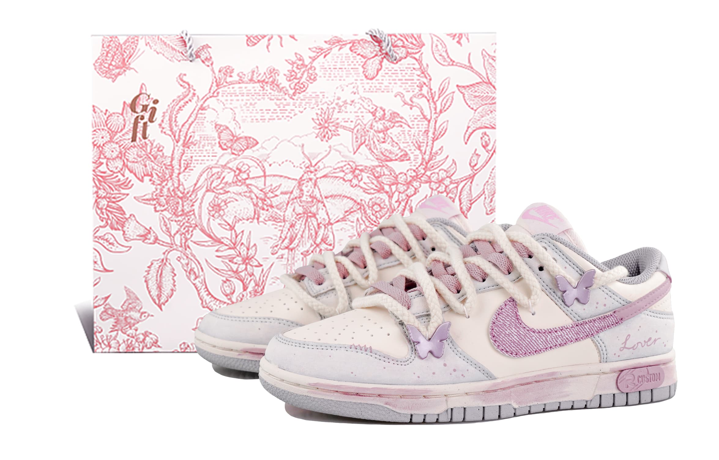Nike Dunk RISK 'Butterfly Perching Smoke Purple' Custom Dreamy Girly Butterfly Low-Top Skate Shoes Women's Purple