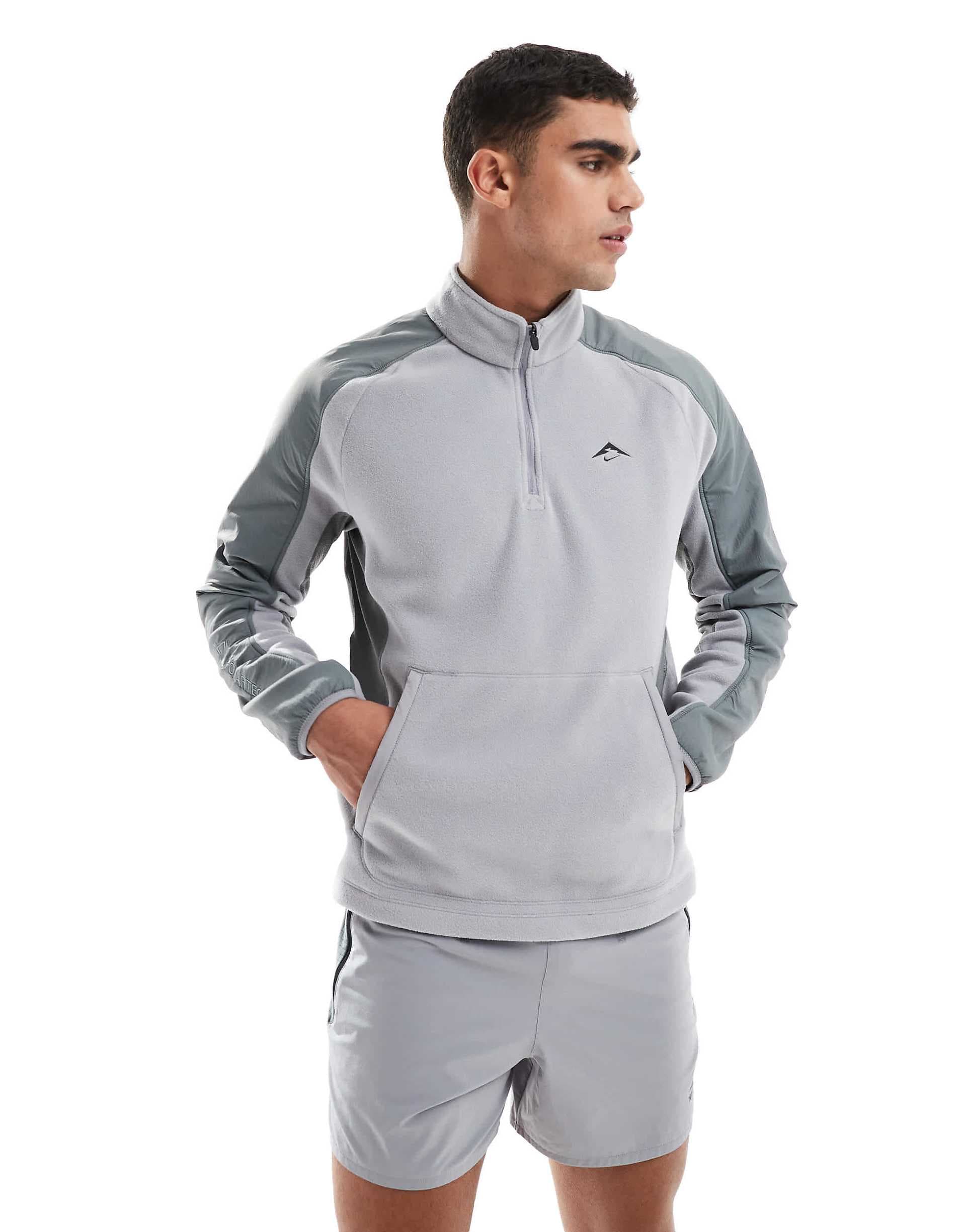 Nike Running Trail Polartec half zip fleece in gray