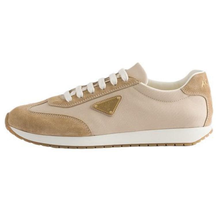 PRADA Suede Twill Fabric Round Toe Lace-Up Low-Top Casual Shoes Men's Brown