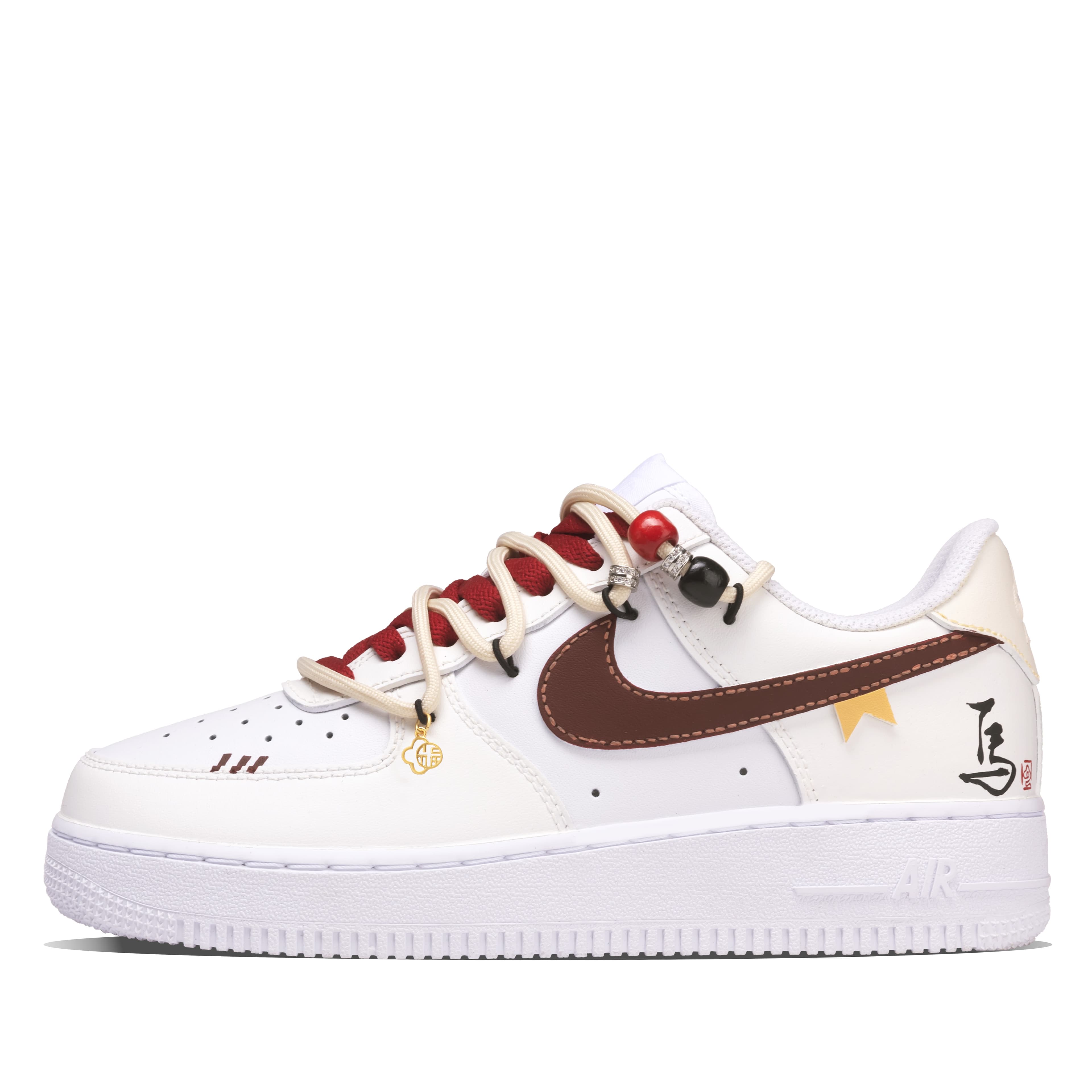 Custom SneakersNike Air Force 1 'Horse Leaps Forward' Leather CNY Year of the Horse Welcoming Fortune Ushering Luck Beading Chinese Style Trendy Versatile Wear-Resistant Anti-Slip Low-Top Skate Shoes Unisex Cream White Red