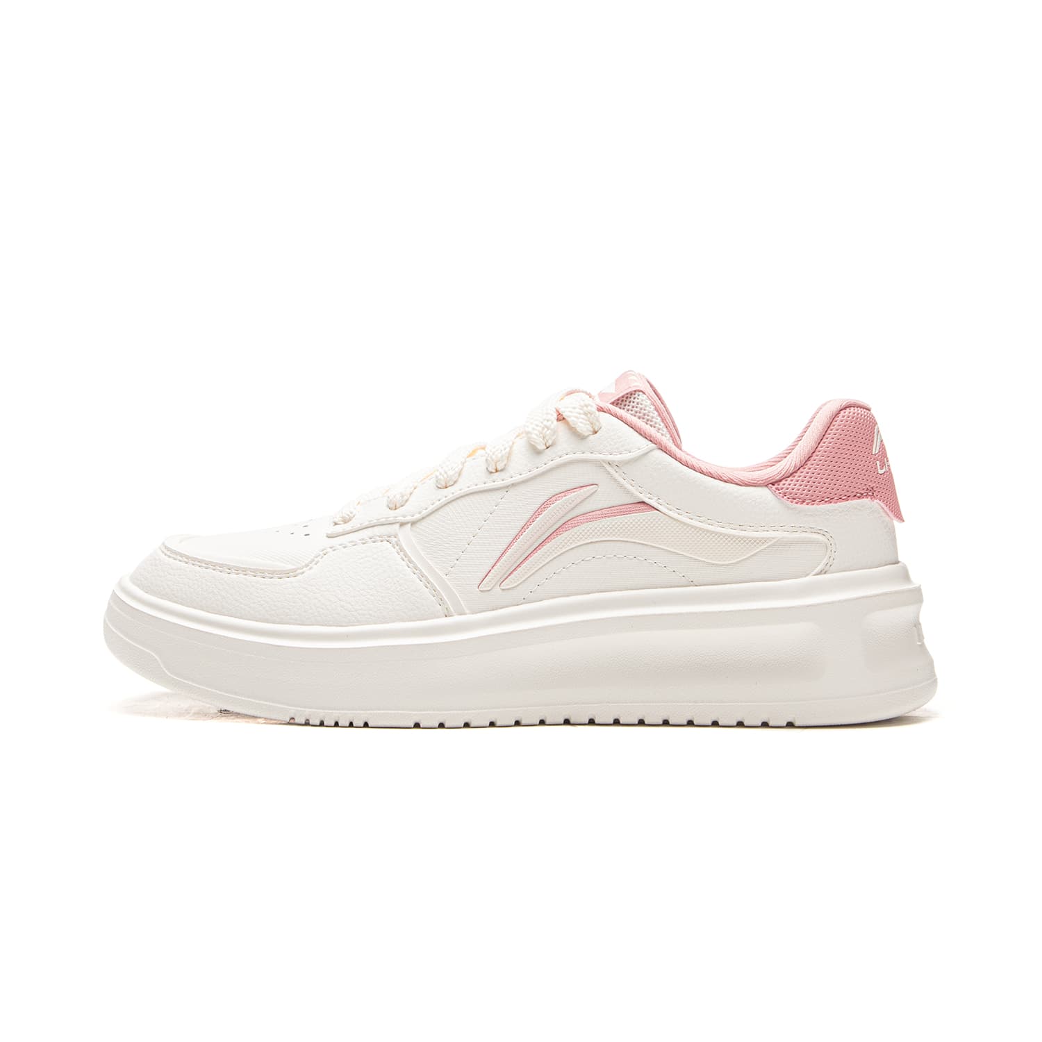 LiNing 'Yuan Xiao' Synthetic Leather Platform Low-Top Skate Shoes Women's Pink White
