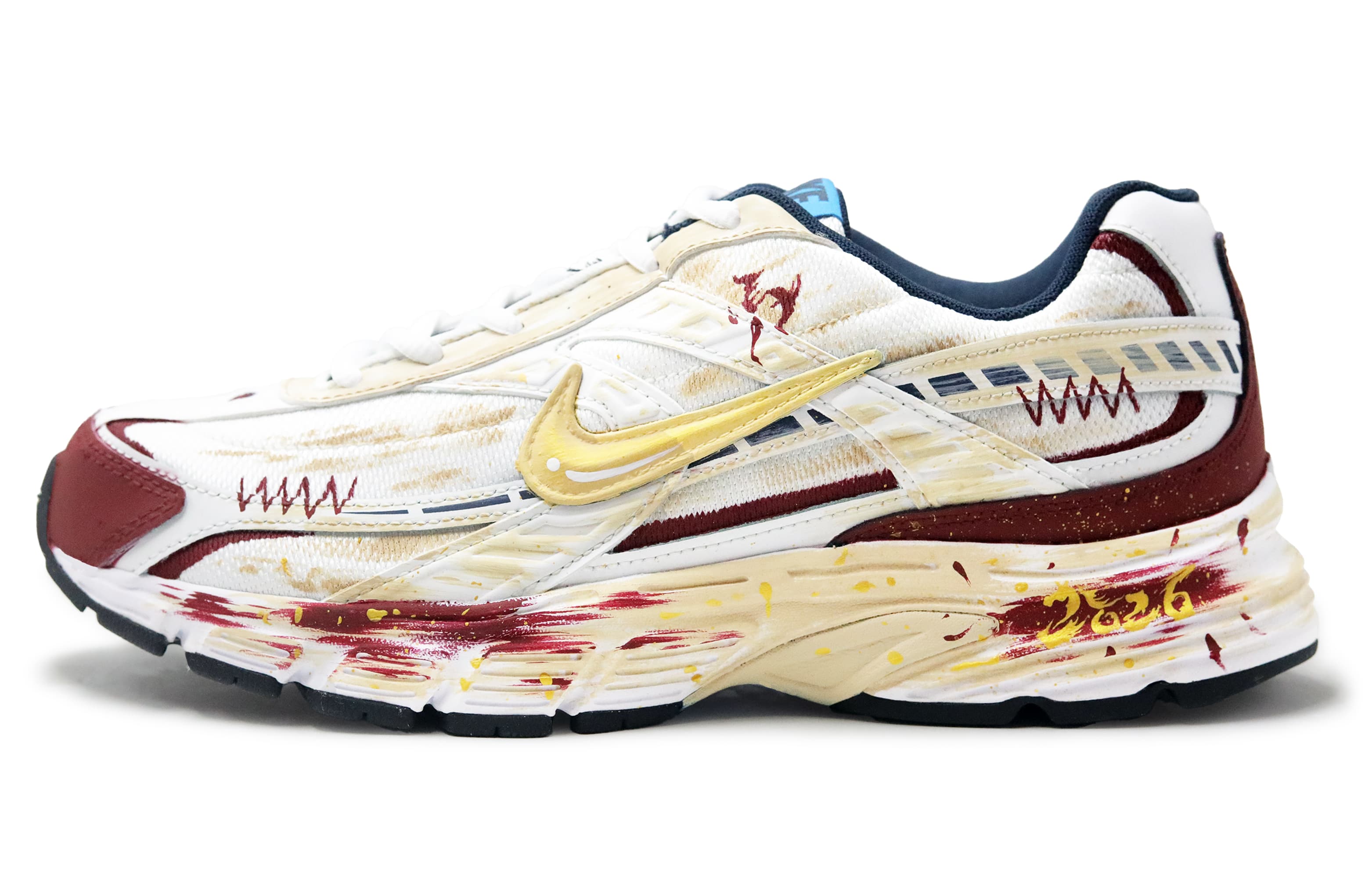 Custom SneakersNike Initiator 'Yuan Heng Li Zhen' 'Red Gold Dream Shoes' Year of the Horse Limited Distressed Retro Splatter Paint Functional Heavy-Duty Street Mesh Leather Running Shoes Women's